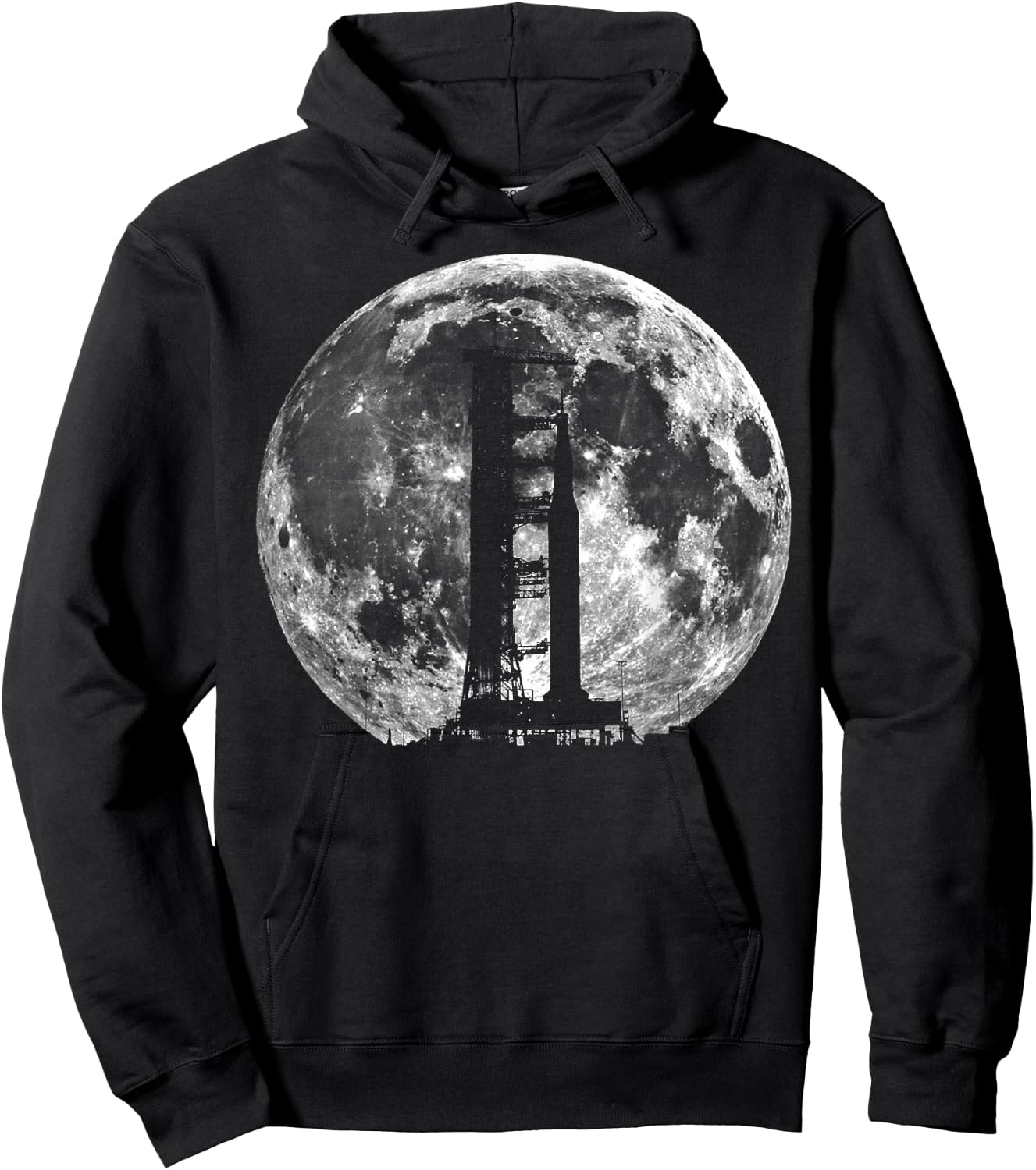 Saturn V Rocket Silhouette and Moon graphic NASA Hoodie - Hoodie | Black