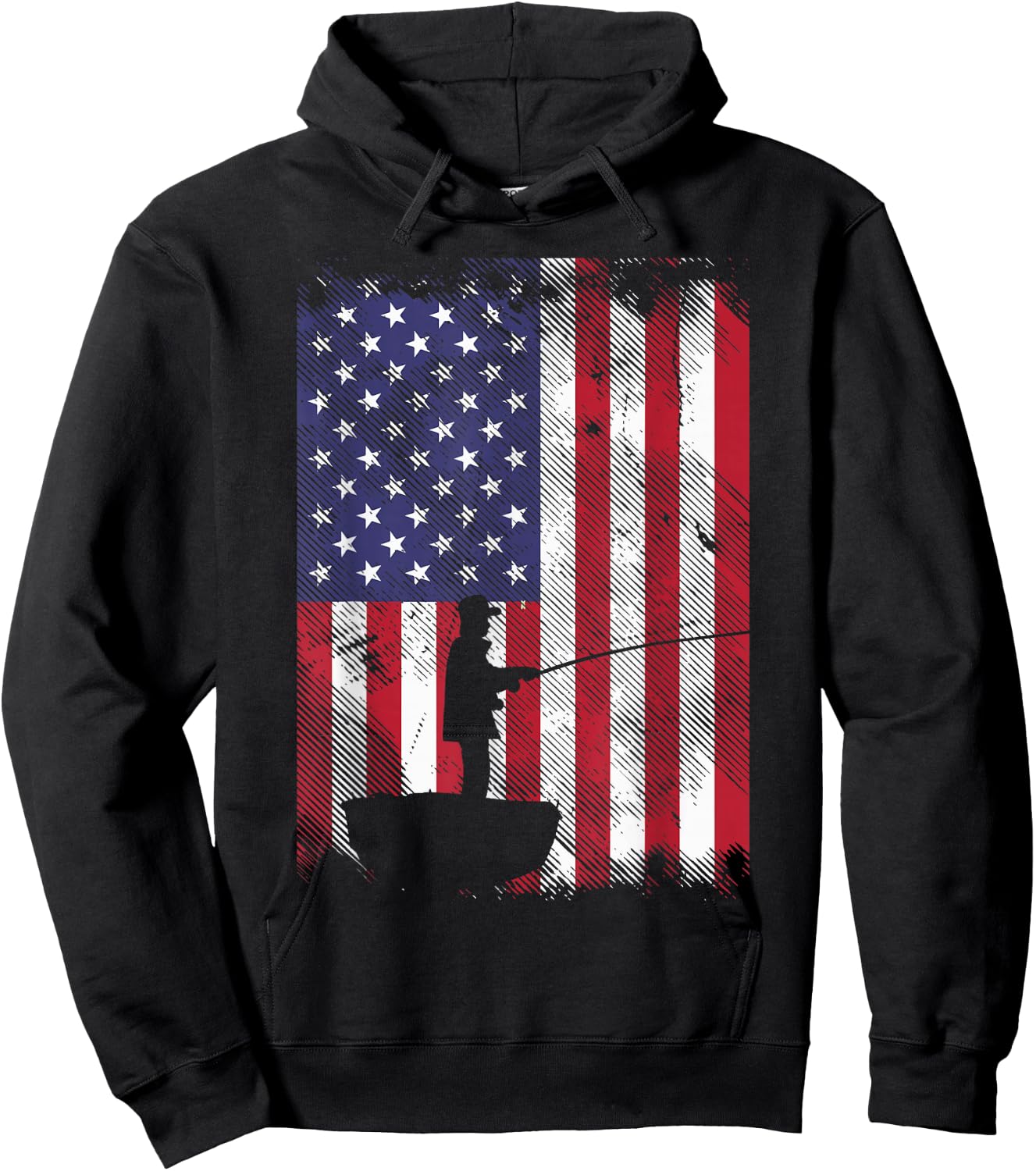 America Flag Fisherman Vintage Fishing Patriotic Angler Gift Hoodie - Hoodie | Black