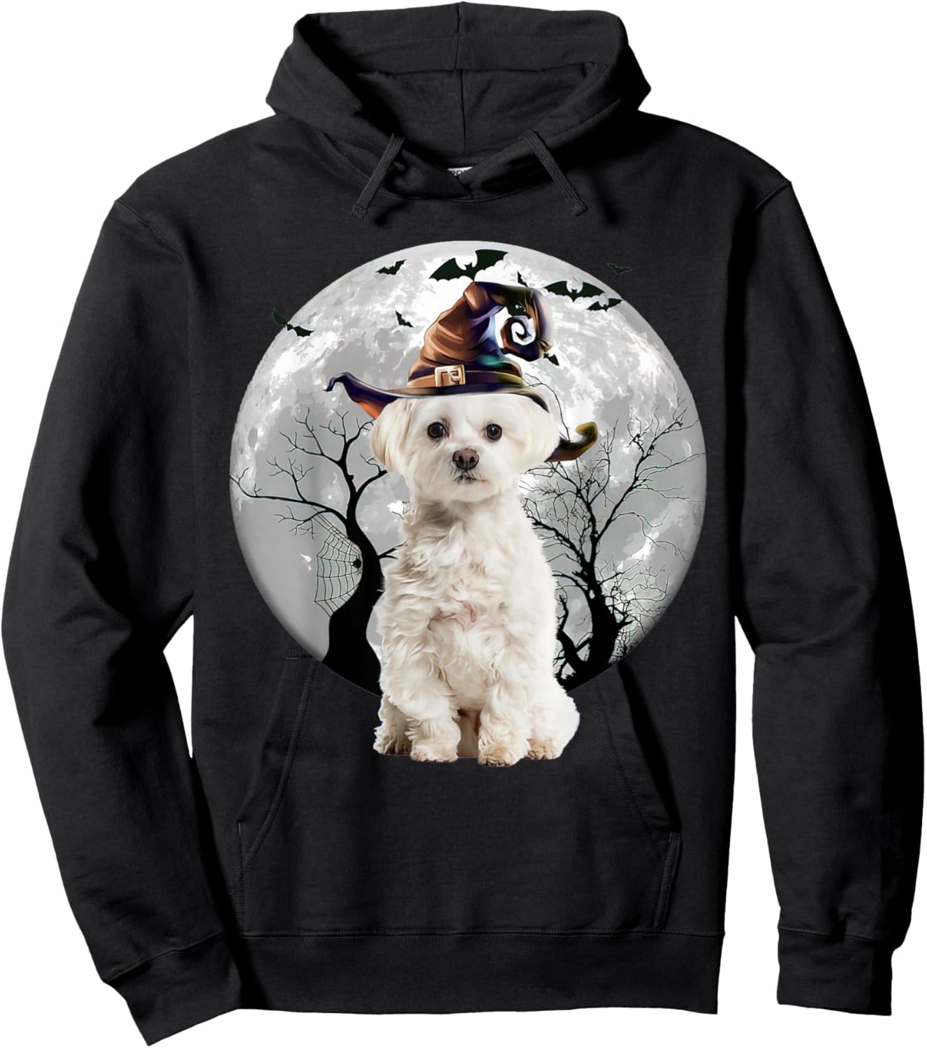 Maltese Dog And Moon Halloween Costume Dog Lover Funny Hoodie - Hoodie | Black