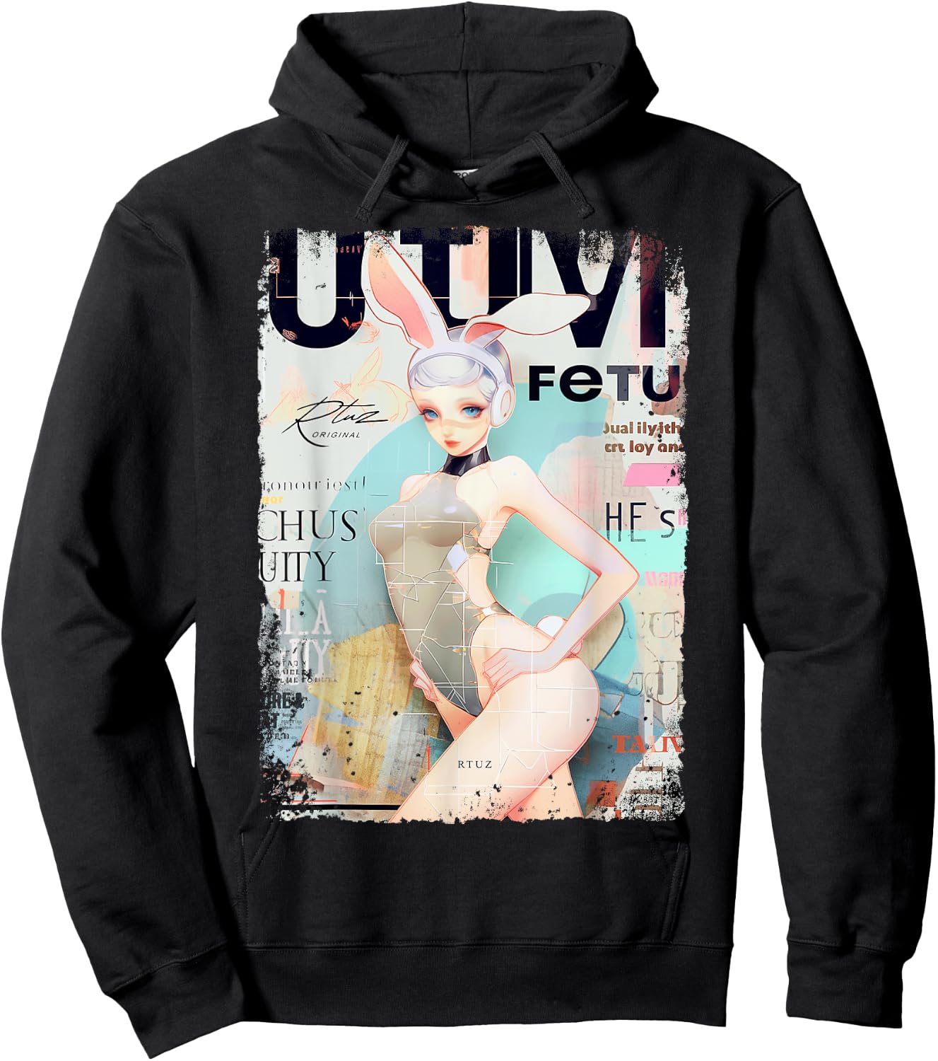 Magazin Cover Vintage Girl Bunny Collage Sexy Model Pin-up Hoodie - Hoodie | Black