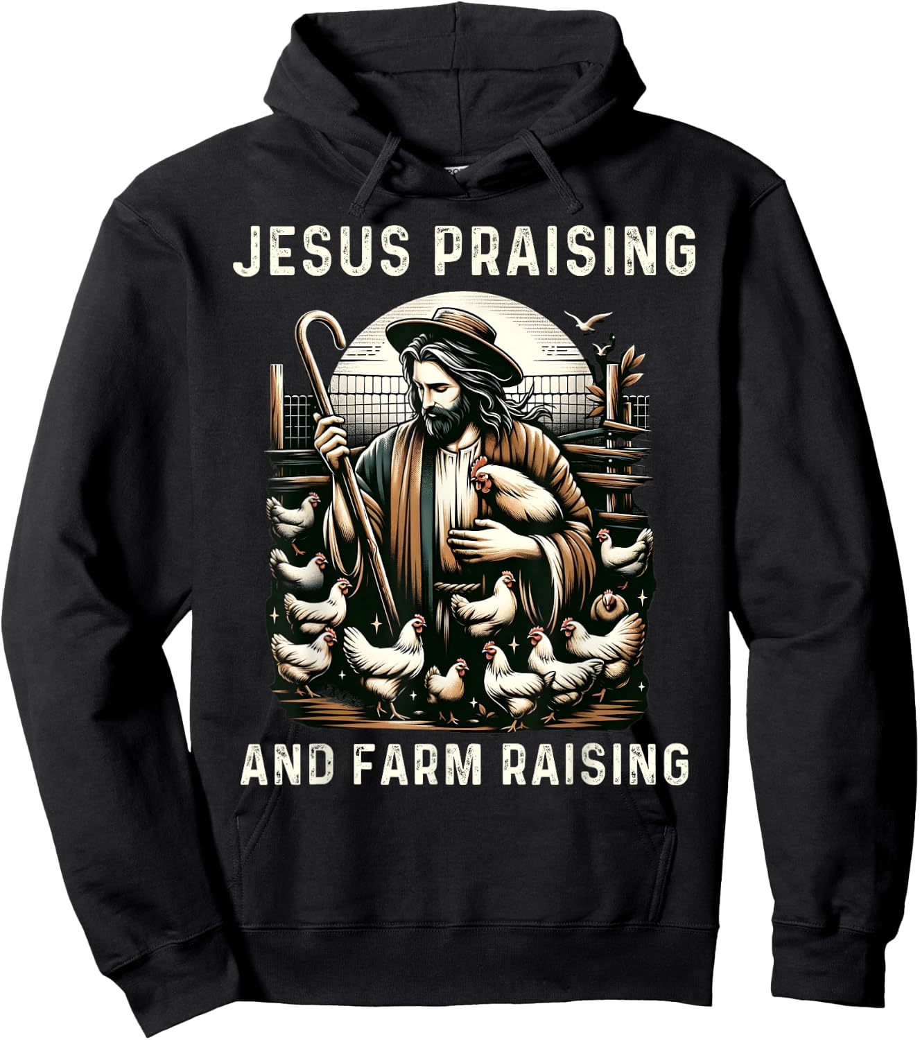 Jesus Praising and Farm Raising Chicken Farmer Christian Hoodie - Hoodie | Black