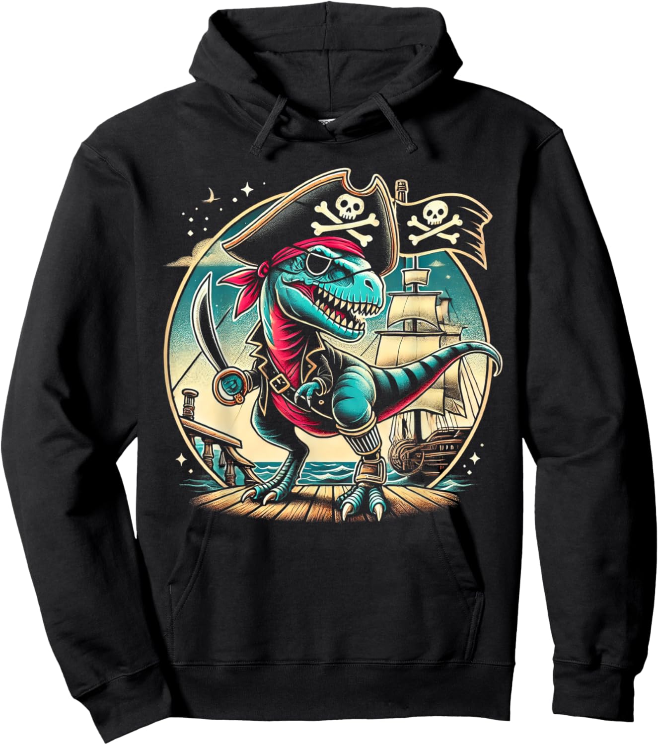 Pirate Dinosaur Tyrannosaurus Funny T-rex Halloween Costume Hoodie - Hoodie | Black