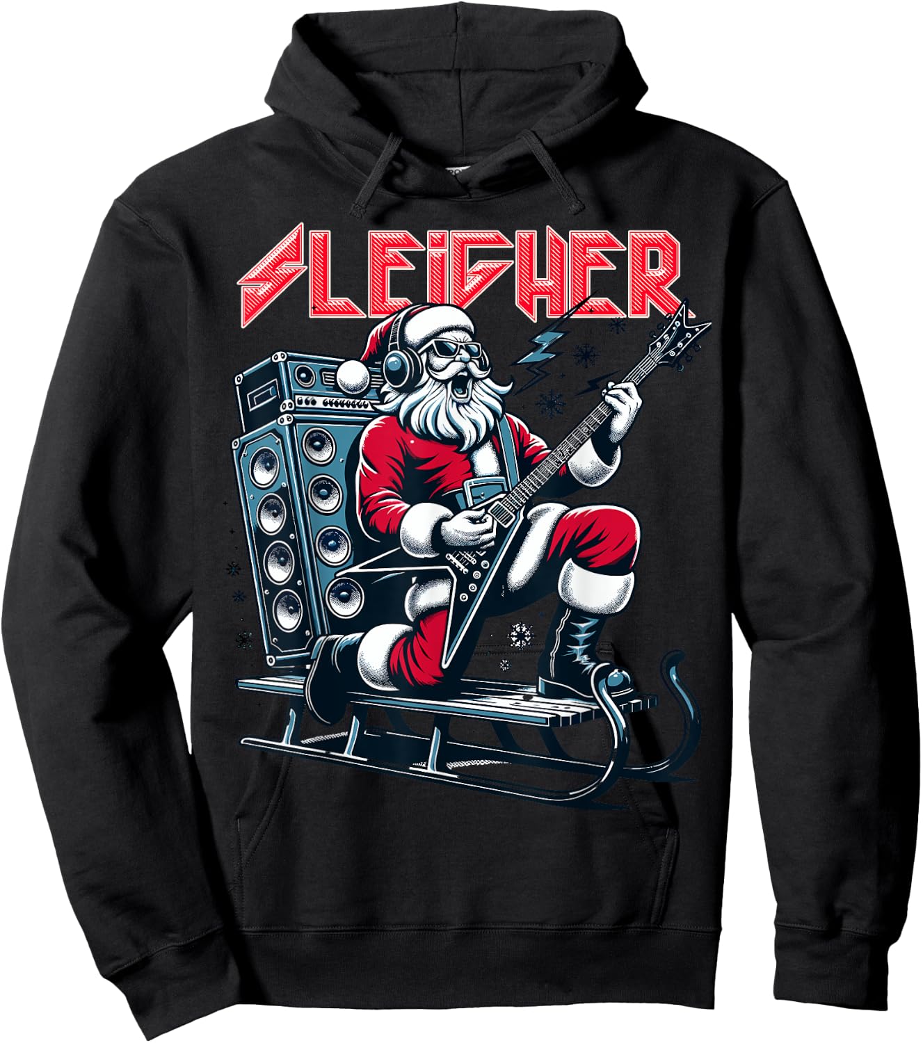 Sleigher Hail Santa Heavy Metal Christmas Rock Xmas Art Hoodie - Hoodie | Black