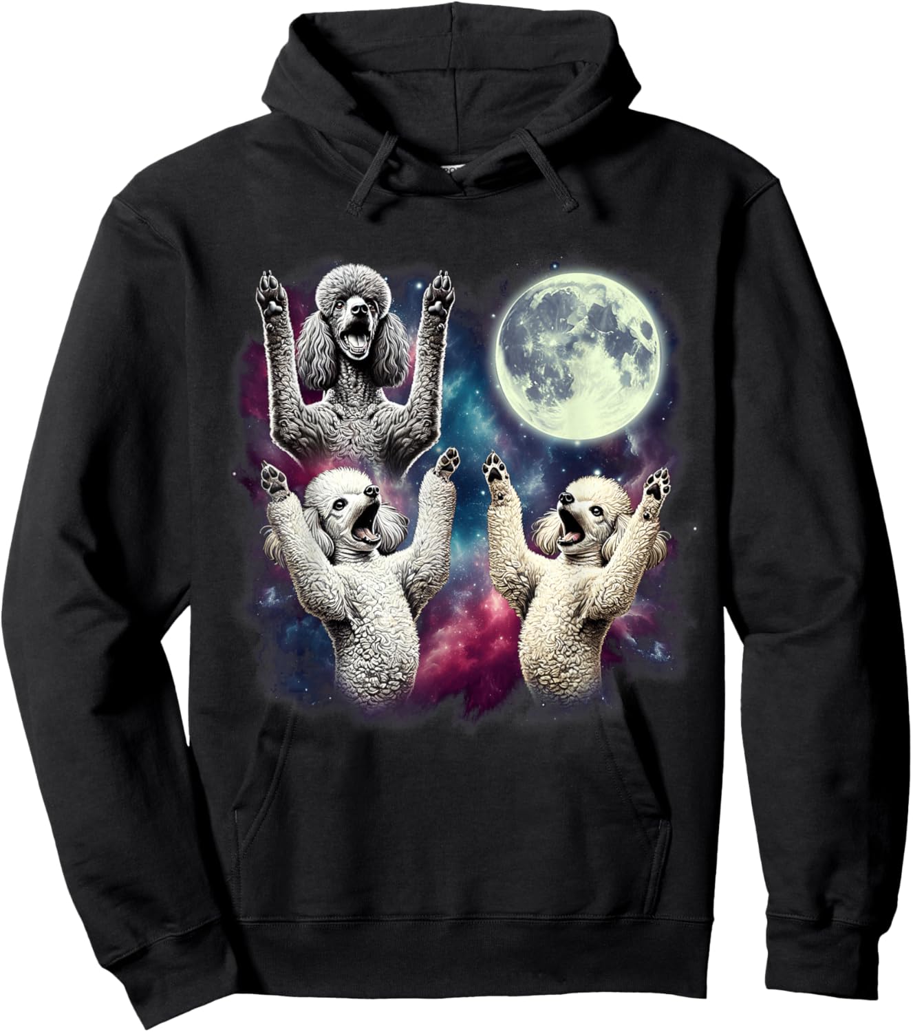 Three Poodles Howling at Moon Funny Weird Cursed Meme Hoodie - Hoodie | Black