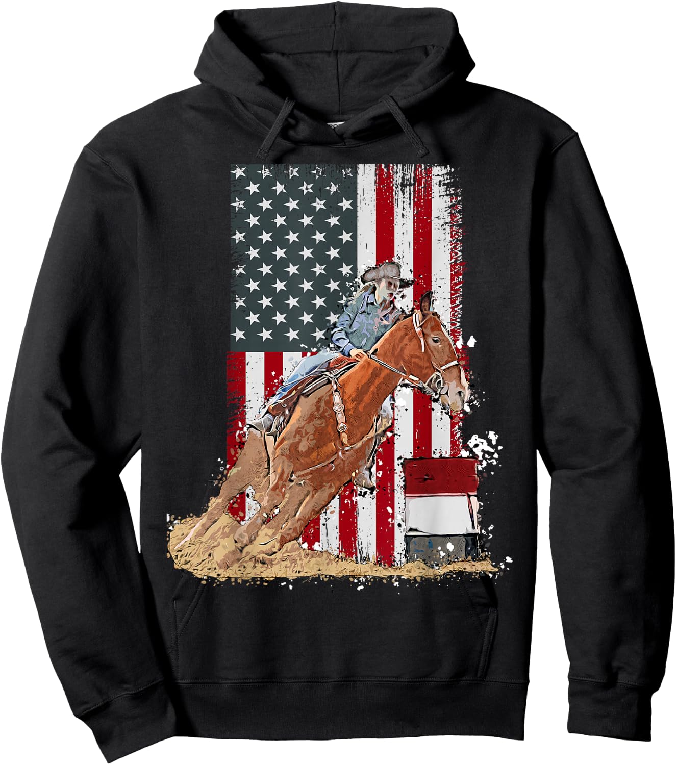 US Flag State Pride Barrel Racing Horse Rodeo Cowgirl Hoodie - Hoodie | Black