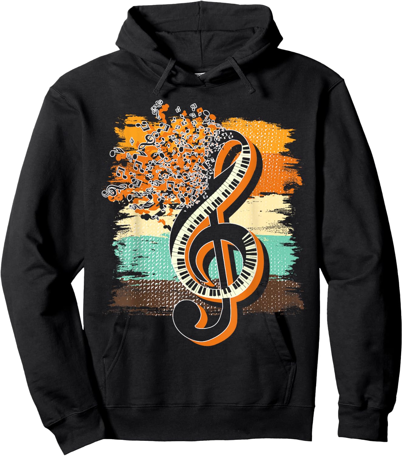 Retro Musician Music Notes Piano Keys Treble Clef Music Hoodie - Hoodie | Black