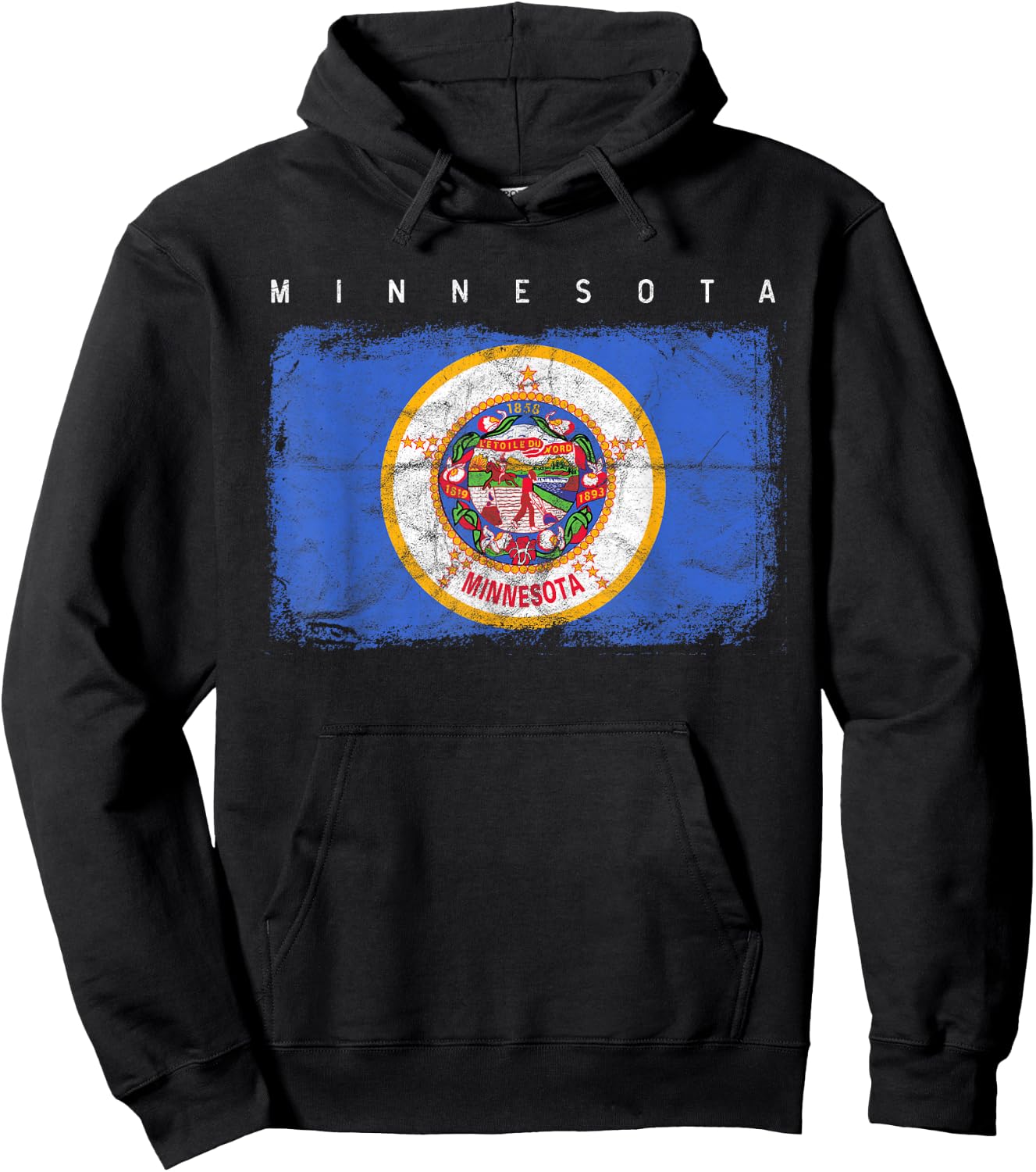 Minnesota Vintage Distressed Home State Flag Design Hoodie - Hoodie | Black