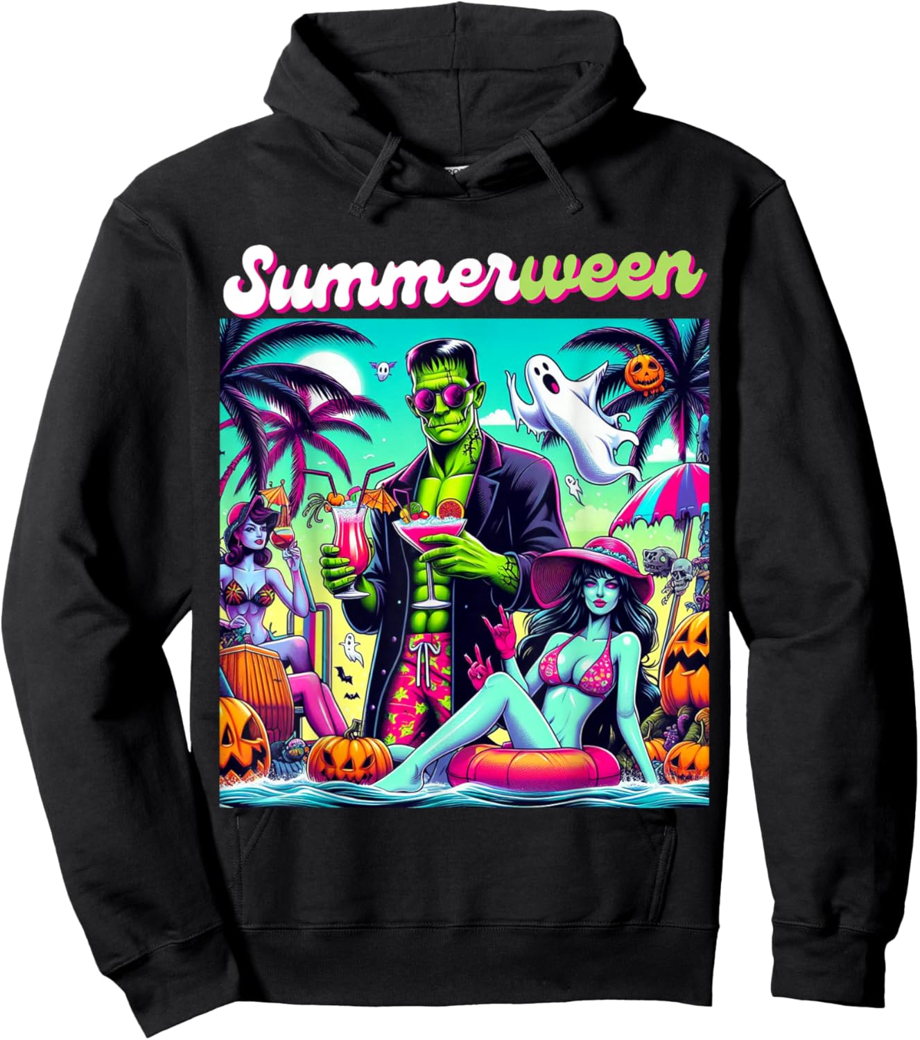 Happy Summerween Summer Halloween Holiday Beach Vibes Spooky Hoodie - Hoodie | Black