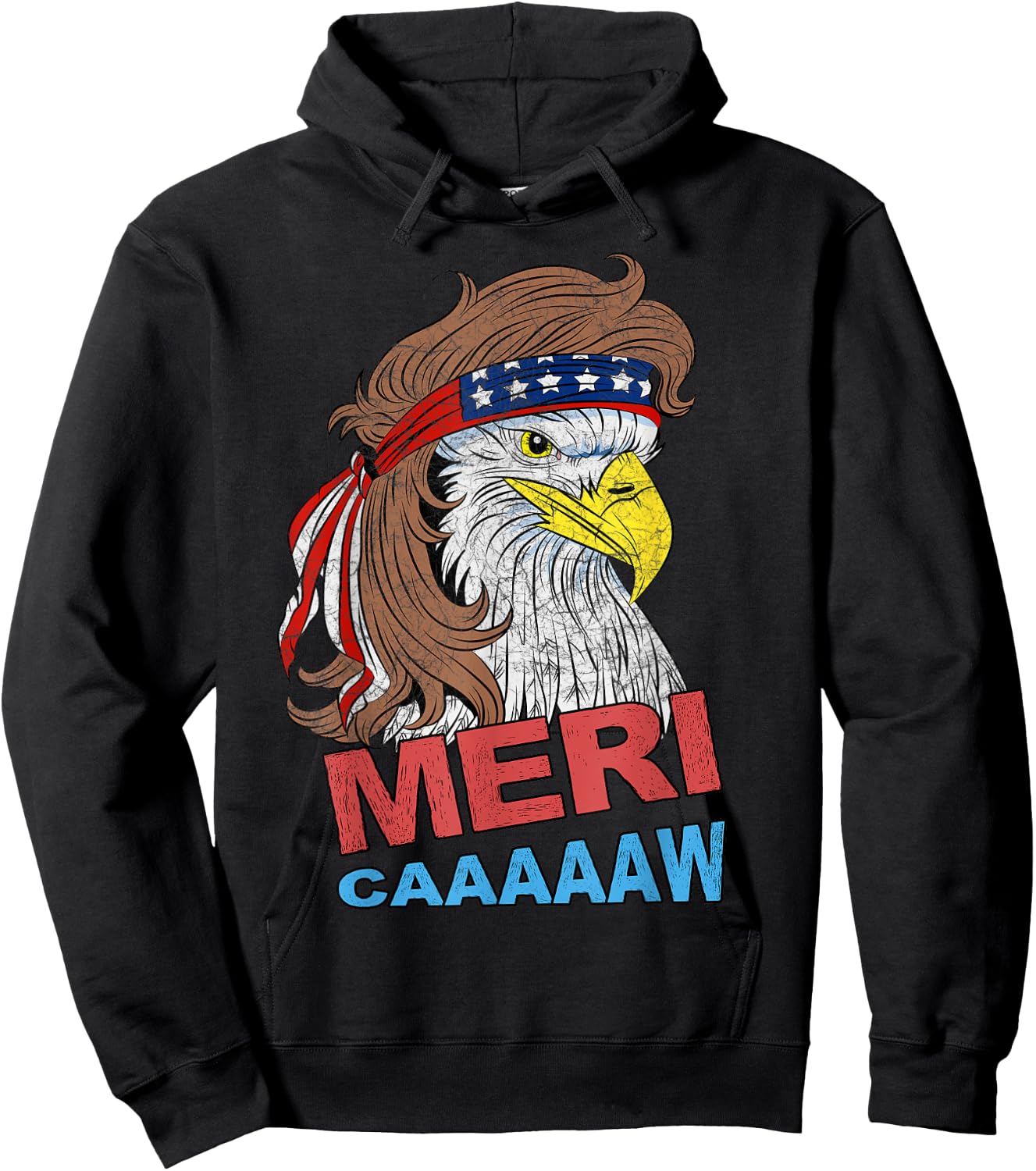 meri-caaaaaw - Eagle Mullet 4th Of July USA American Flag Women Kids Men Hoodie - Hoodie | Black