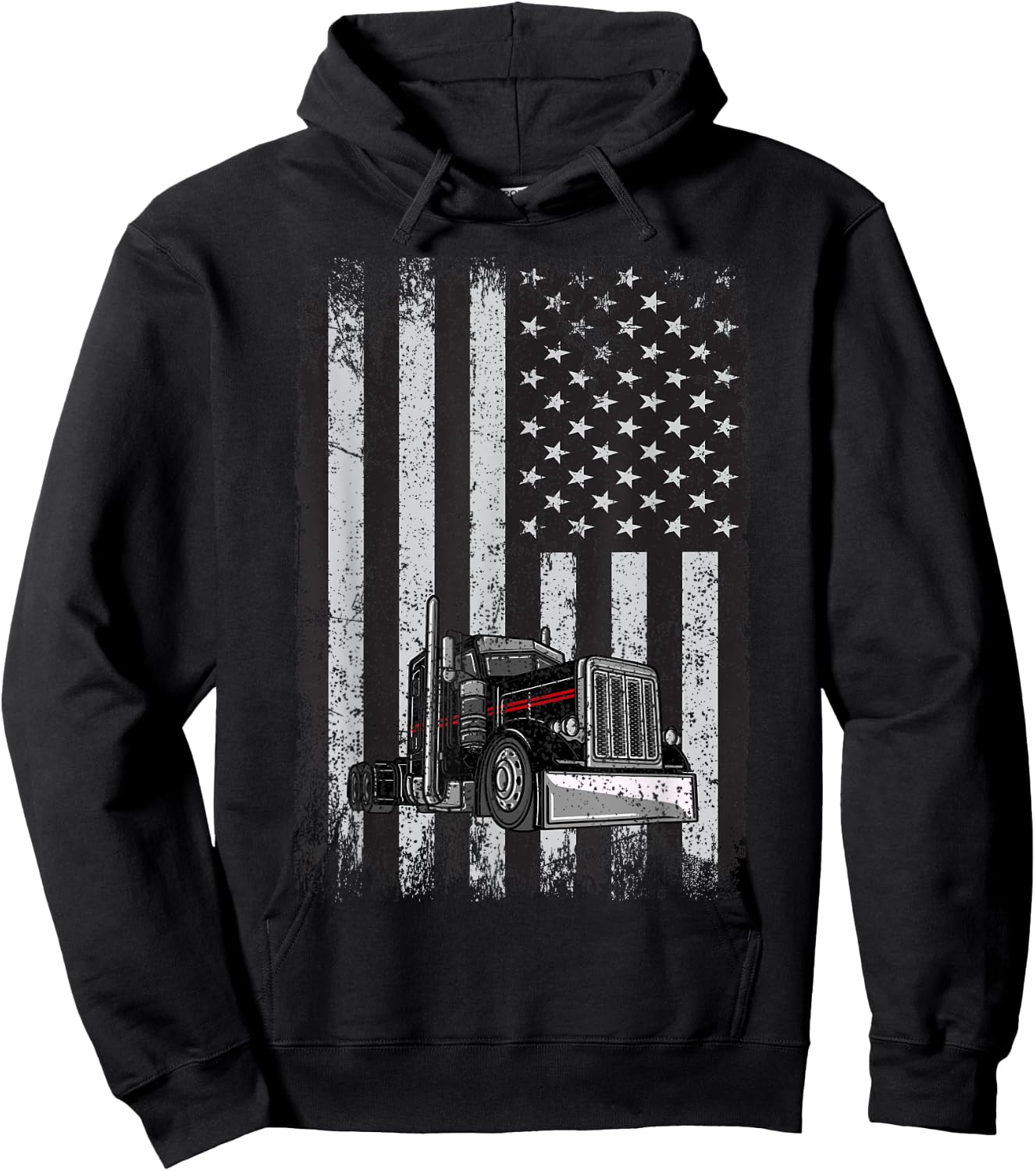 Patriotic black Truck American Flag black white Hoodie - Hoodie | Black