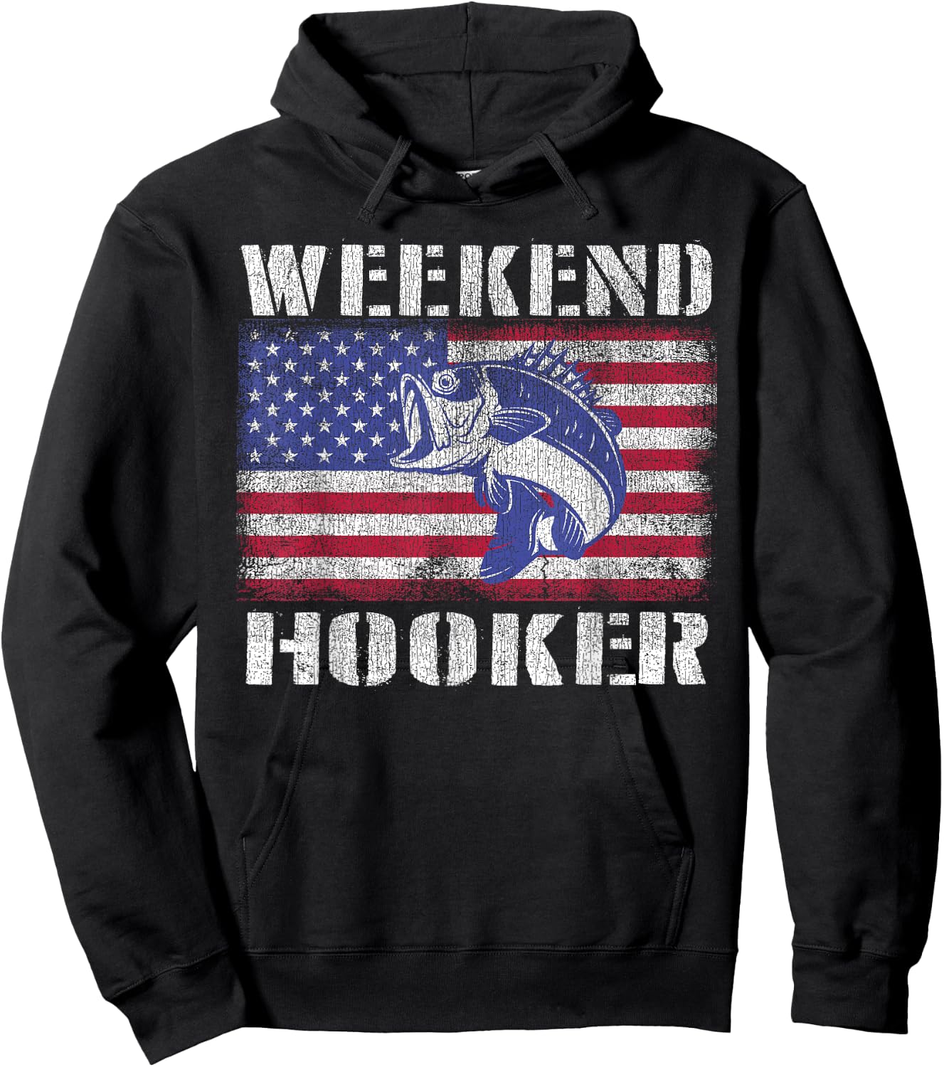 Weekend Hooker Fishing Fishermen American Flag Hoodie - Hoodie | Black