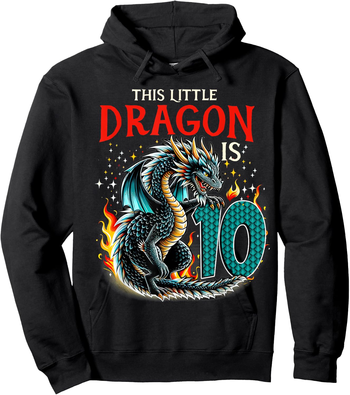 Turning 10 Year Old Birthday Boy Dragon 10th Bday Girl Hoodie - Hoodie | Black