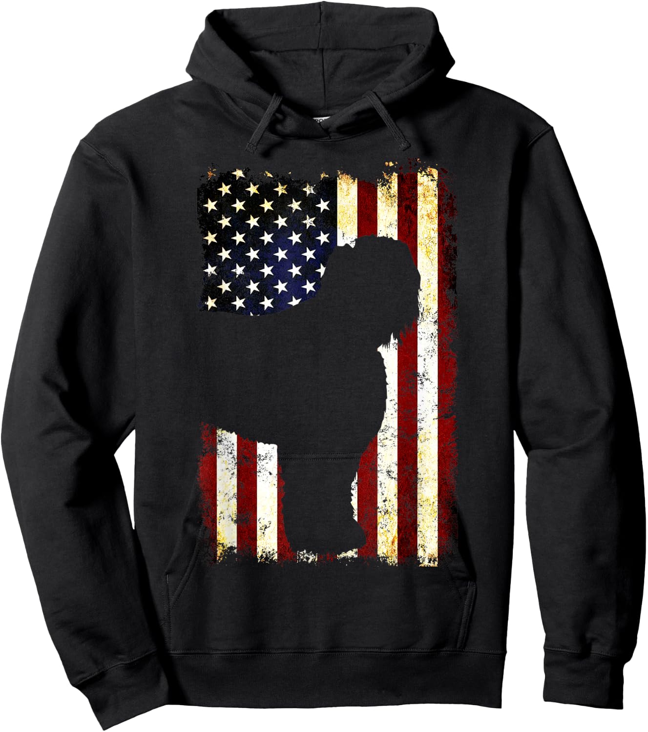 Black Russian Terrier Silhouette American Flag Women Men Hoodie - Hoodie | Black