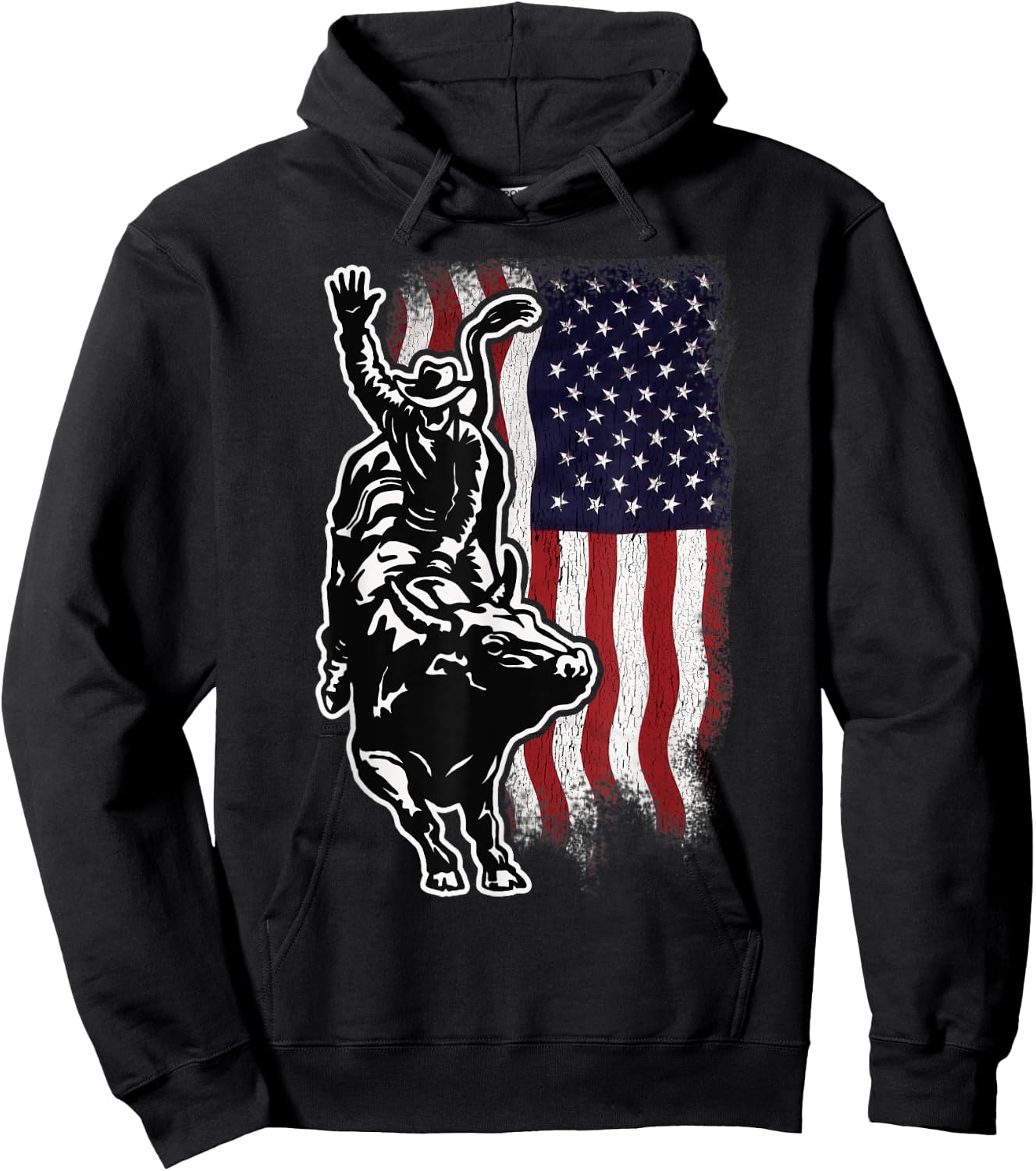 USA Patriotism Rider Independence Day Gift American Flag Bull Riding Cowboy 4th Of July Patriotic Rodeo -Adults Boys Hoodie - Hoodie | Black