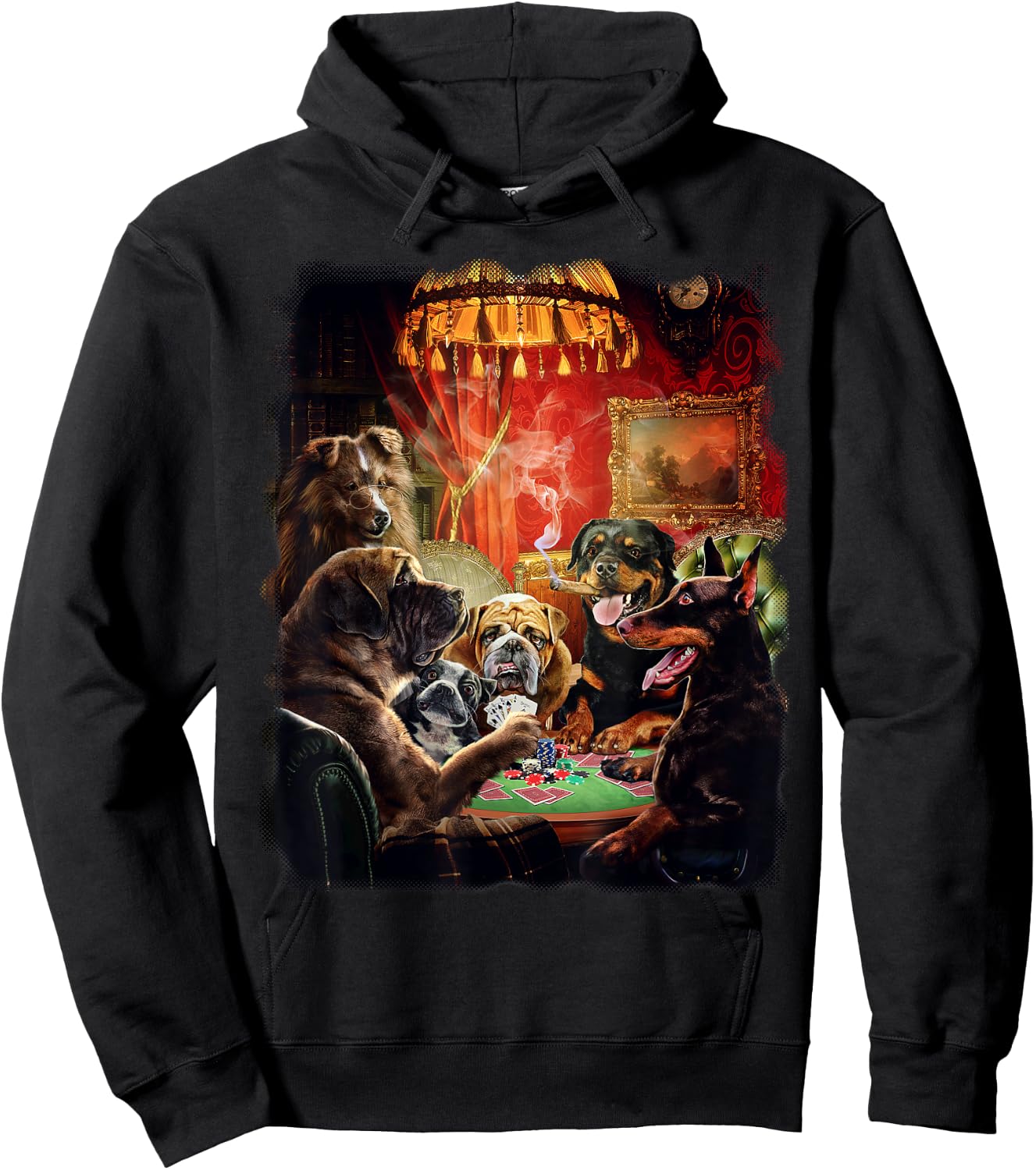 Fox Republic Design Men's Dog Playing Poker , Black, Short Sleeve, , Classic Fit, Modern Style, Cartoon Pattern, Casual, All Seasons, Adult Men Hoodie - Hoodie | Black