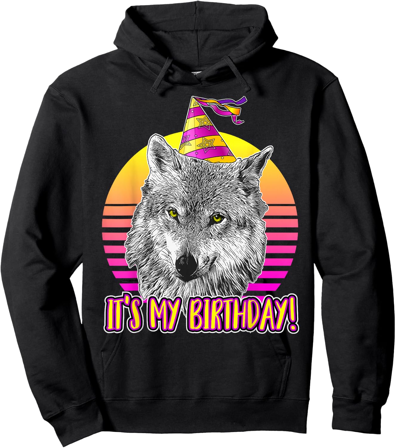 Wolf Themed Birthday Party - Cute Retro Wolves Lover Hoodie - Hoodie | Black