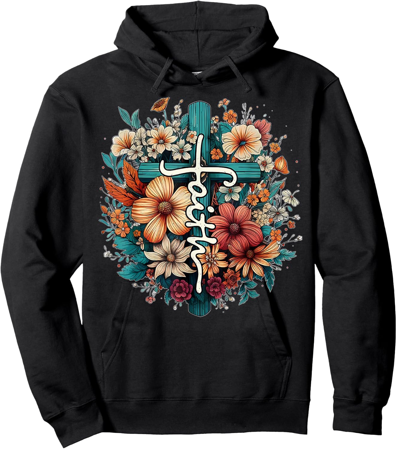 Retro Floral Christian Butterfly Faith Cross Vintage Faith Hoodie - Hoodie | Black