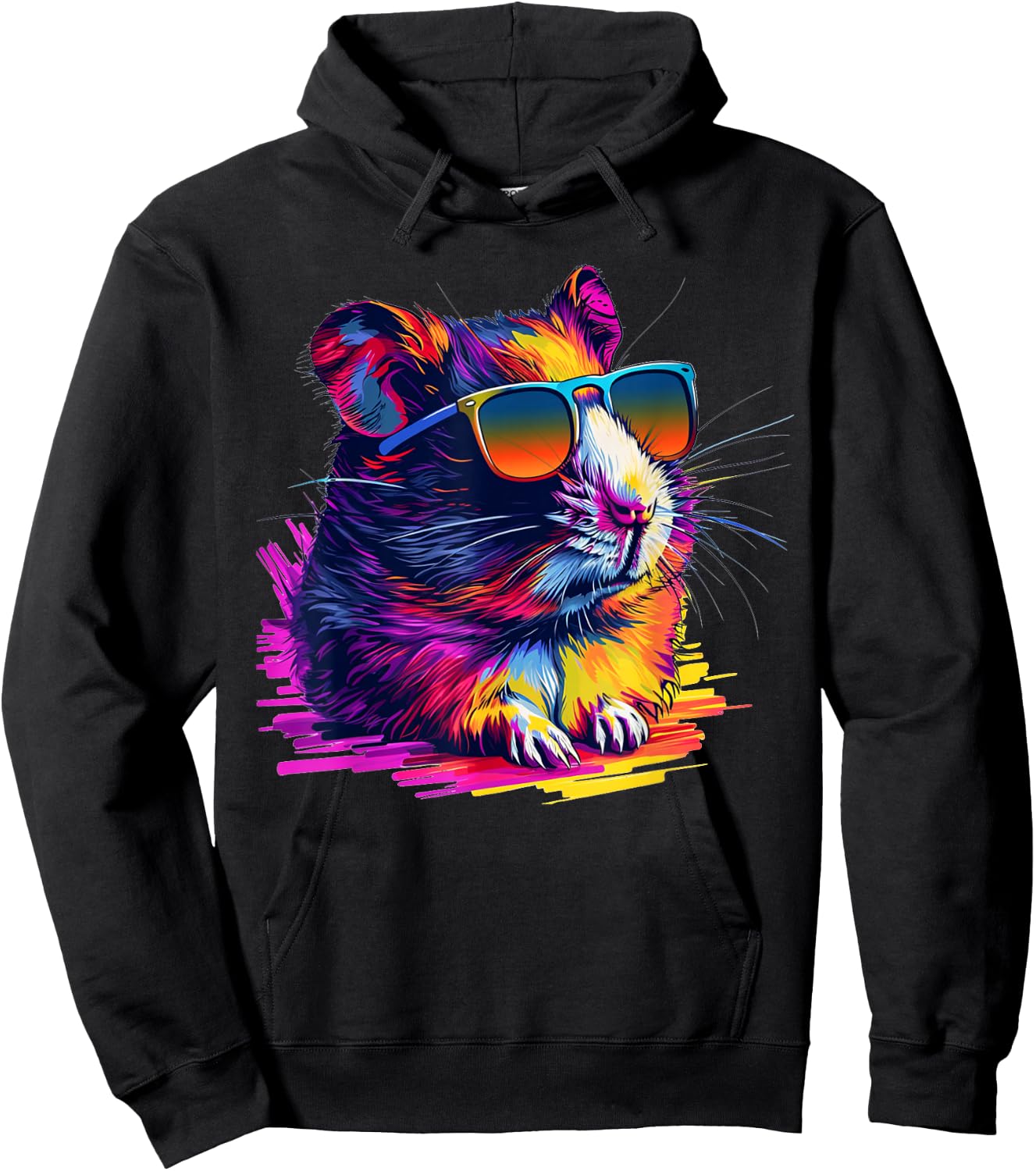 Cool looking hamster with multicolor sunglasses outfit Hoodie - Hoodie | Black
