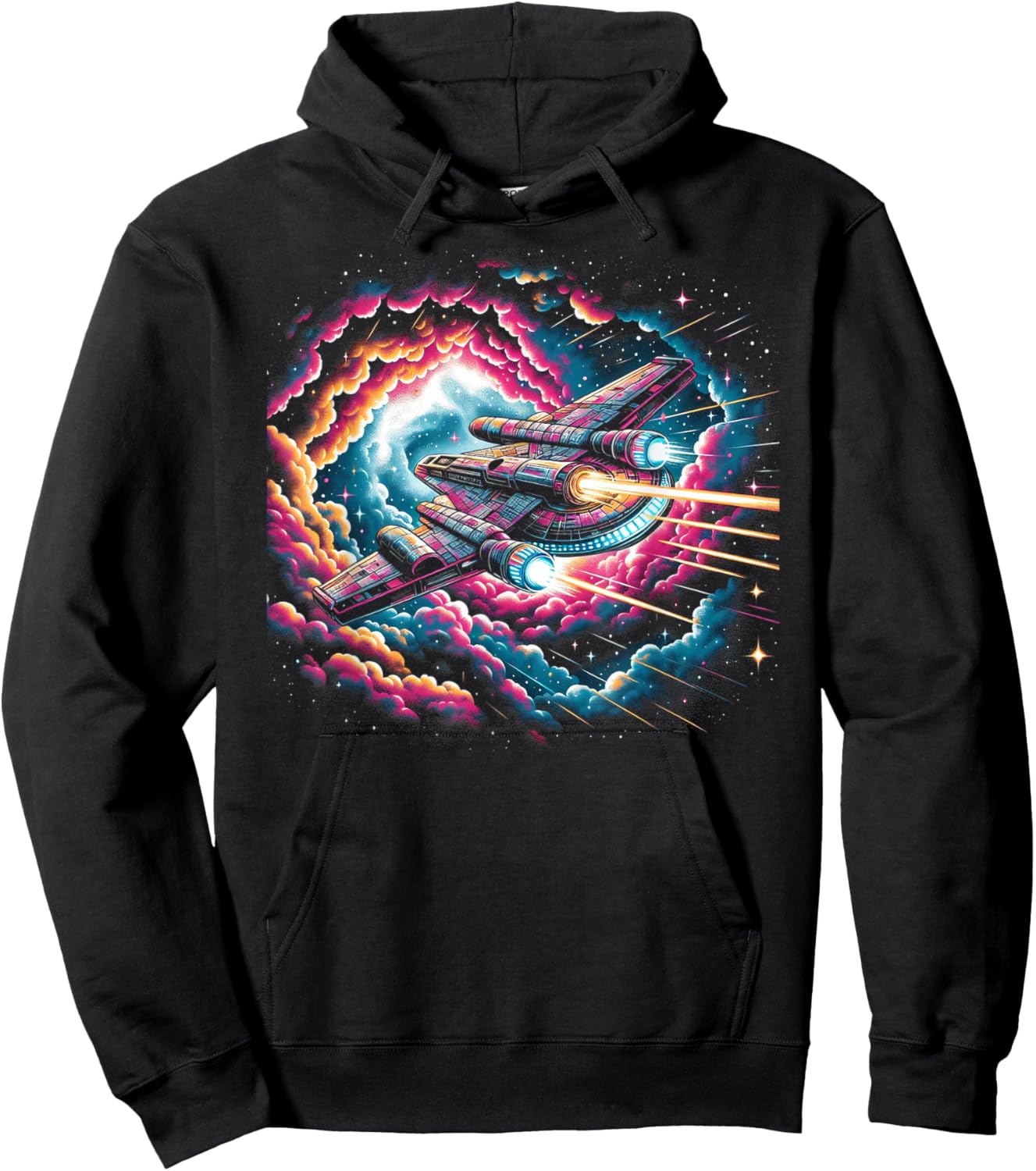 Spaceship Flying Through Galaxy Hoodie - Hoodie | Black