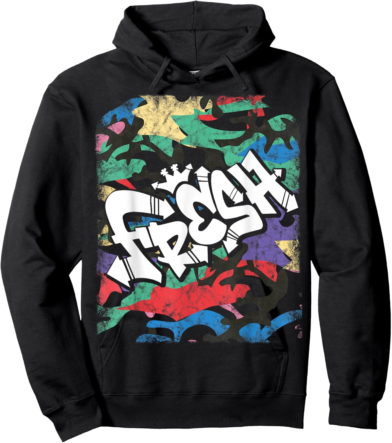 Fresh Hip Hop 80s 90s Old School Camo Rap Urban Slang Hoodie - Hoodie | Black