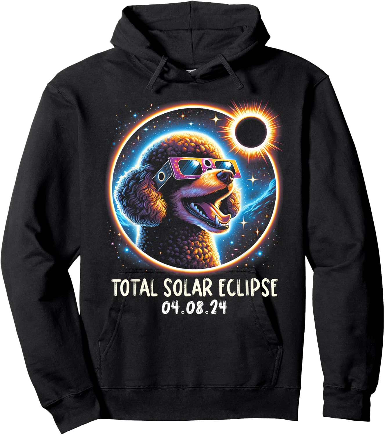 Solar Eclipse Poodle Wearing Glasses Pet April 8 2024 Hoodie - Hoodie | Black