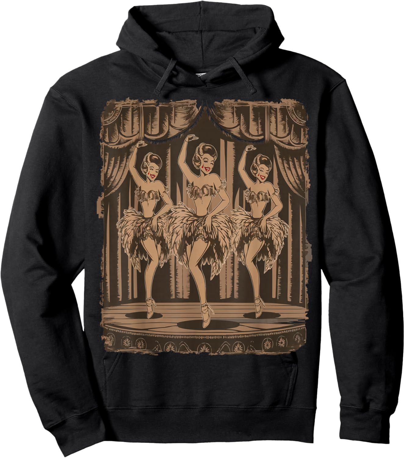 Vintage Showgirls Dancing on Stage in Classic Burlesque Art Hoodie - Hoodie | Black