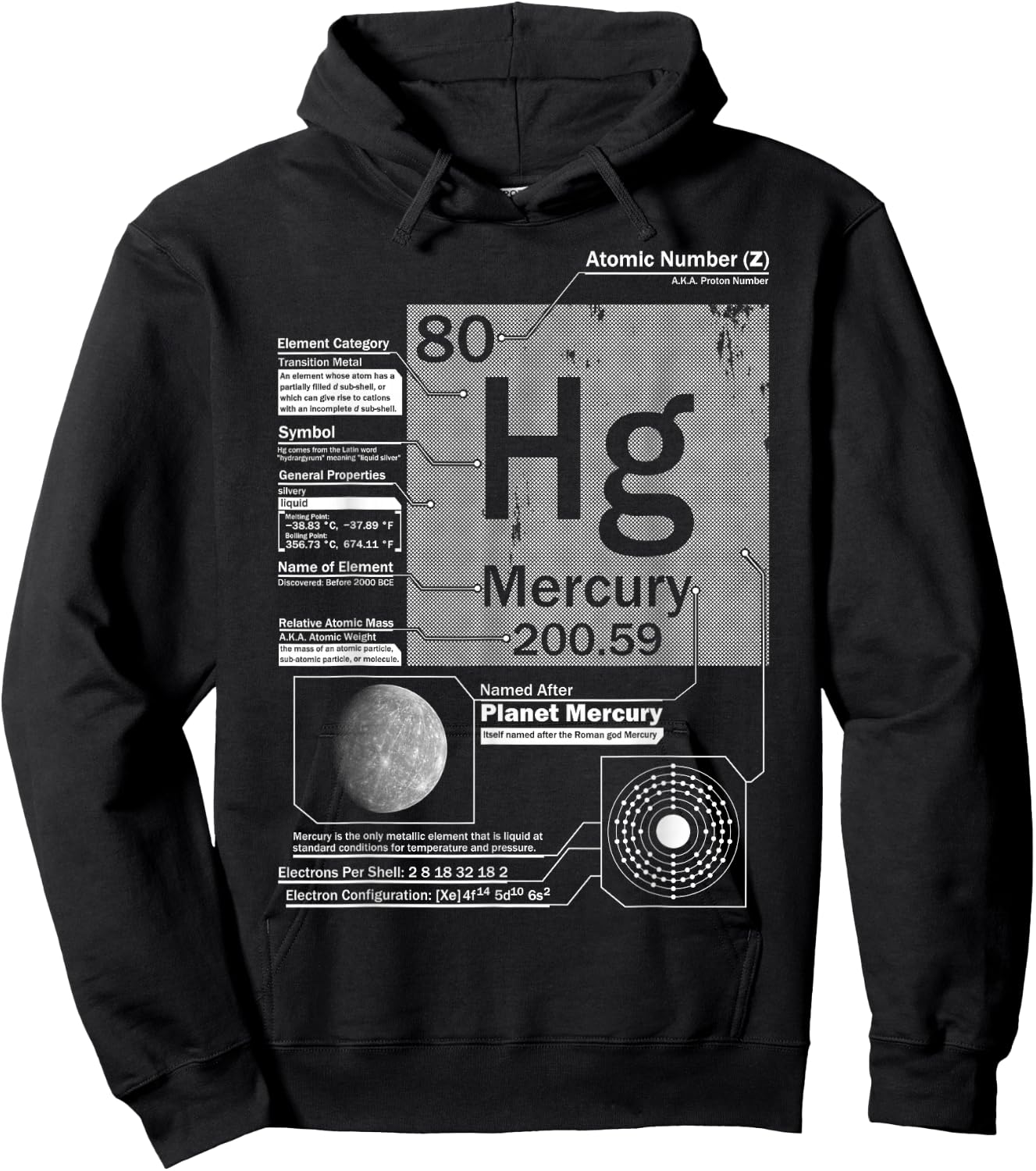 Mercury (Hg) Element | Atomic Number 80 Science Chemistry Hoodie - Hoodie | Black