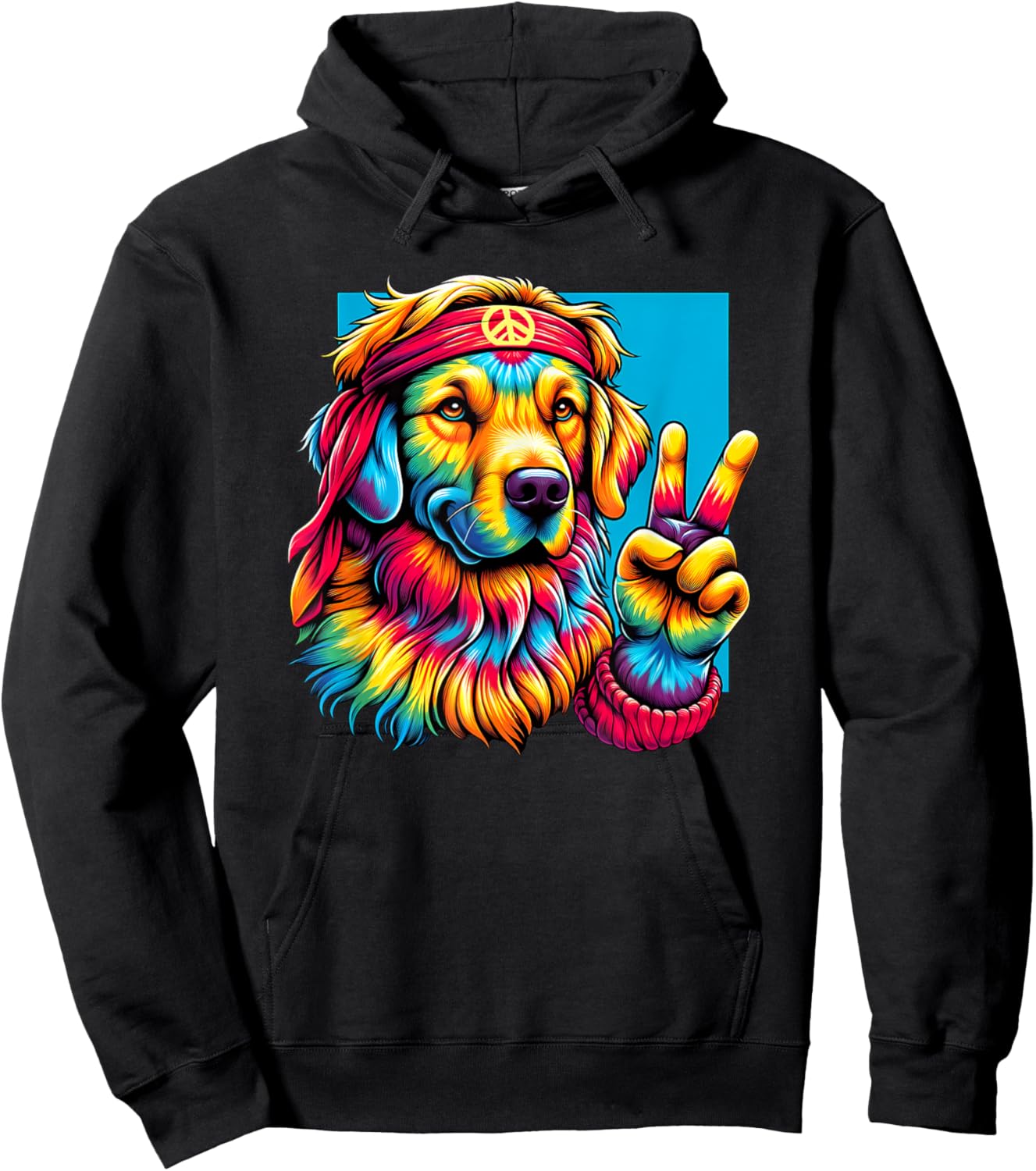 Peace Sign Tie Dye Golden Retriever dog Women Kids Hoodie - Hoodie | Black