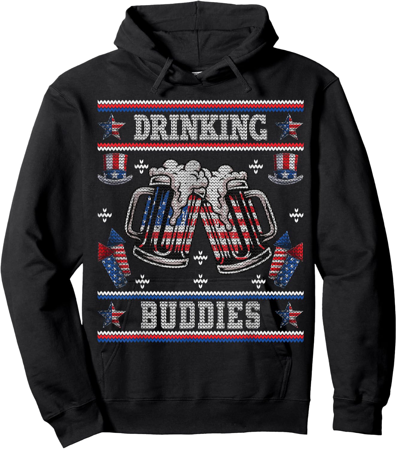Drinking Buddies Ugly USA 4th of July Funny Beer Men Hoodie - Hoodie | Black