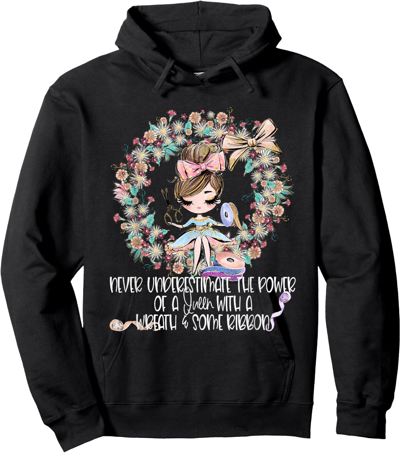 Wreath Making Crafter Ribbon Crafting Mom Craft Maker Woman Hoodie - Hoodie | Black