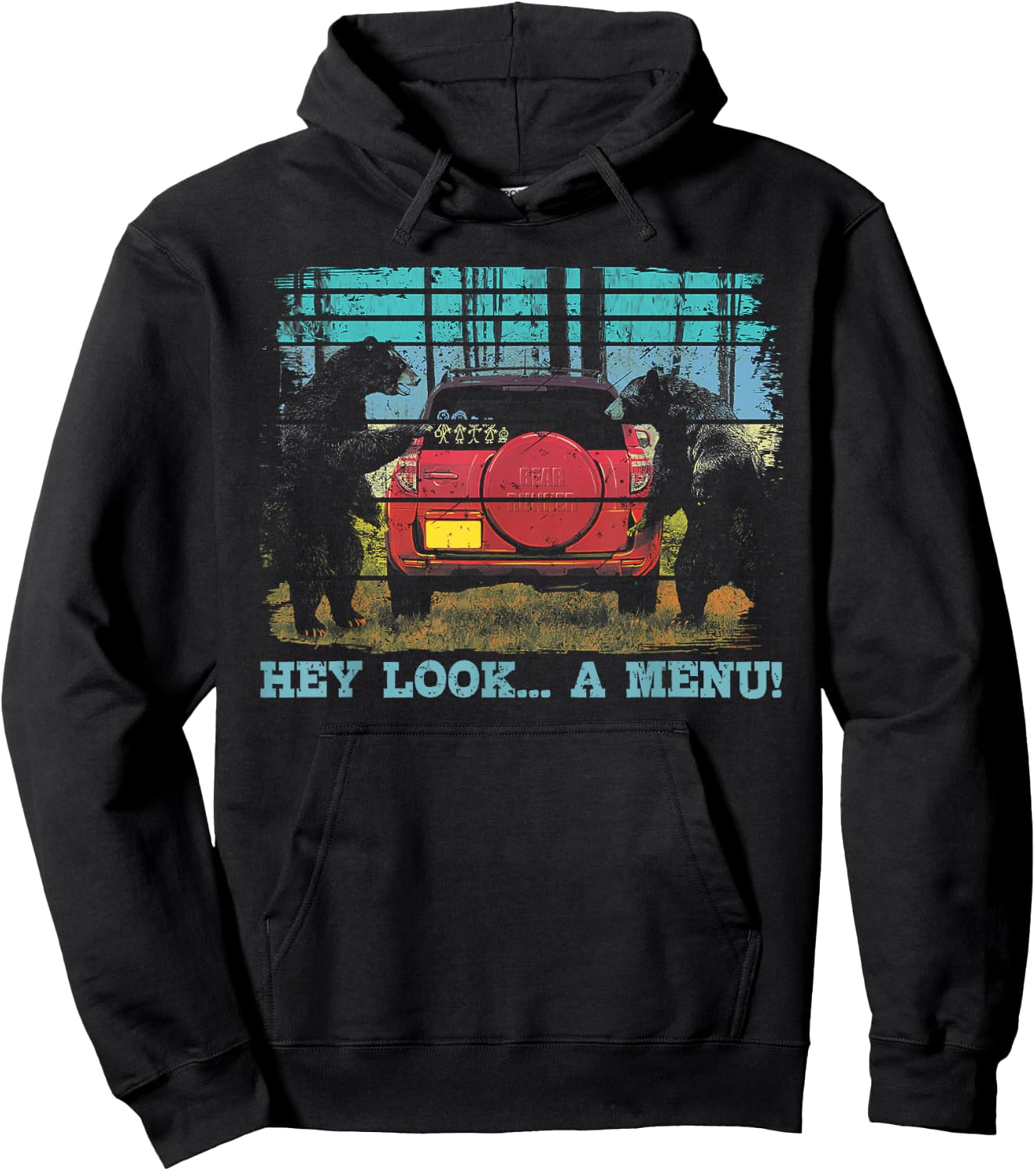 Hey Look A Menu Funny Bear Camping Retro Vintage Camper Car Hoodie - Hoodie | Black