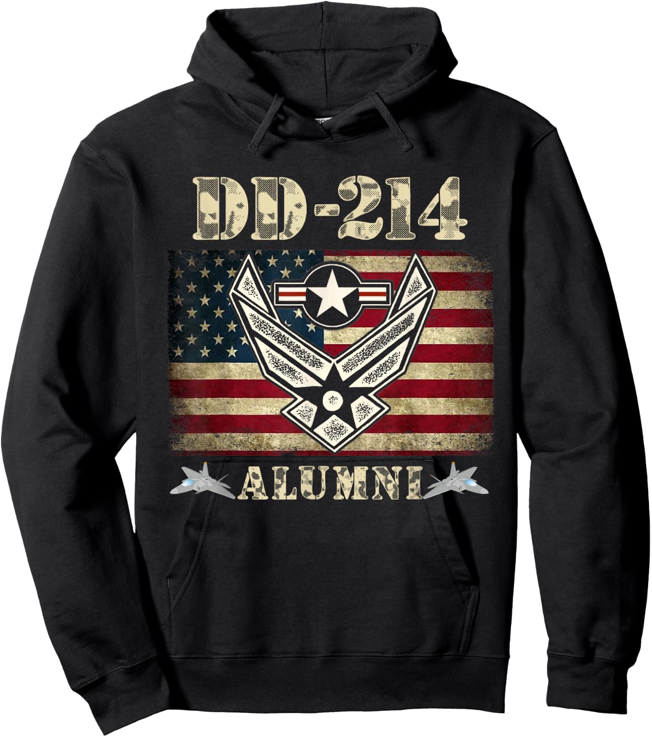 DD-214 Alumni Air Force Military Veteran American Flag USAF Hoodie - Hoodie | Black