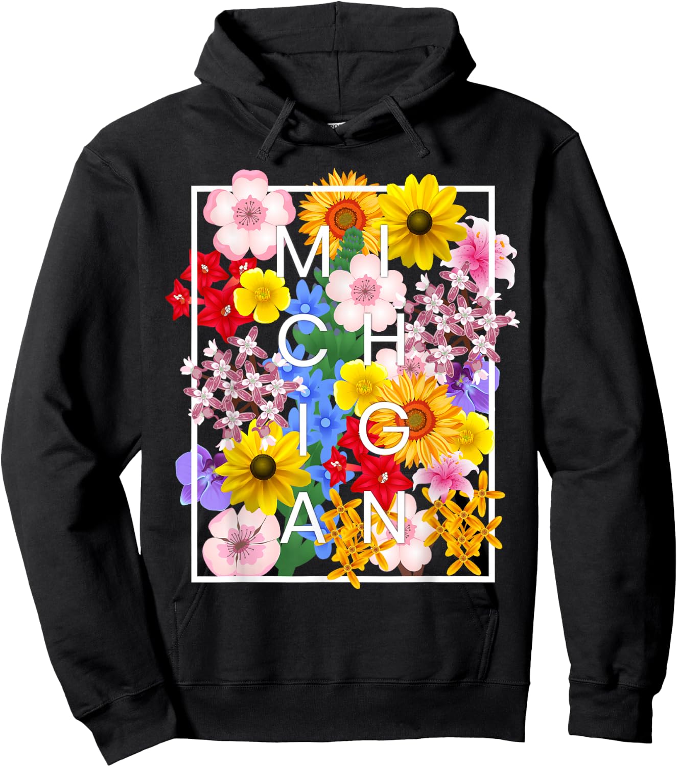 Flowers of Michigan Word Art - Michigander Pride Hoodie - Hoodie | Black