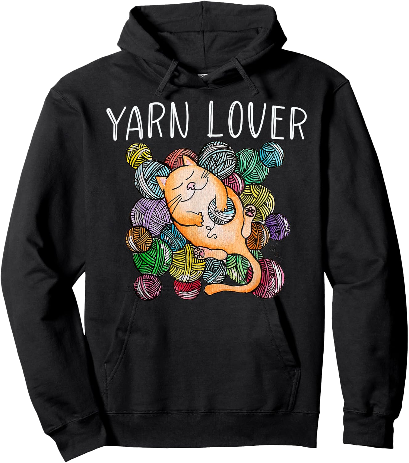Adorable Knitting and Crochet Happy Cat Yarn Lovers Hoodie - Hoodie | Black
