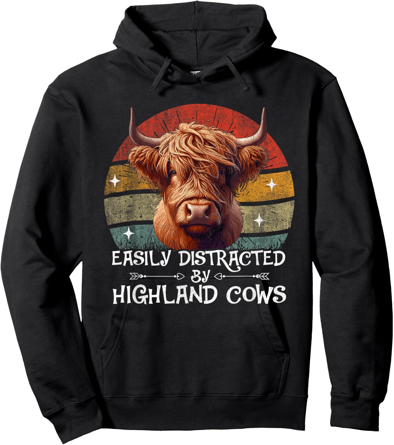 Retro Vintage Farmer | Easily Distracted By Highland Cows Hoodie - Hoodie | Black