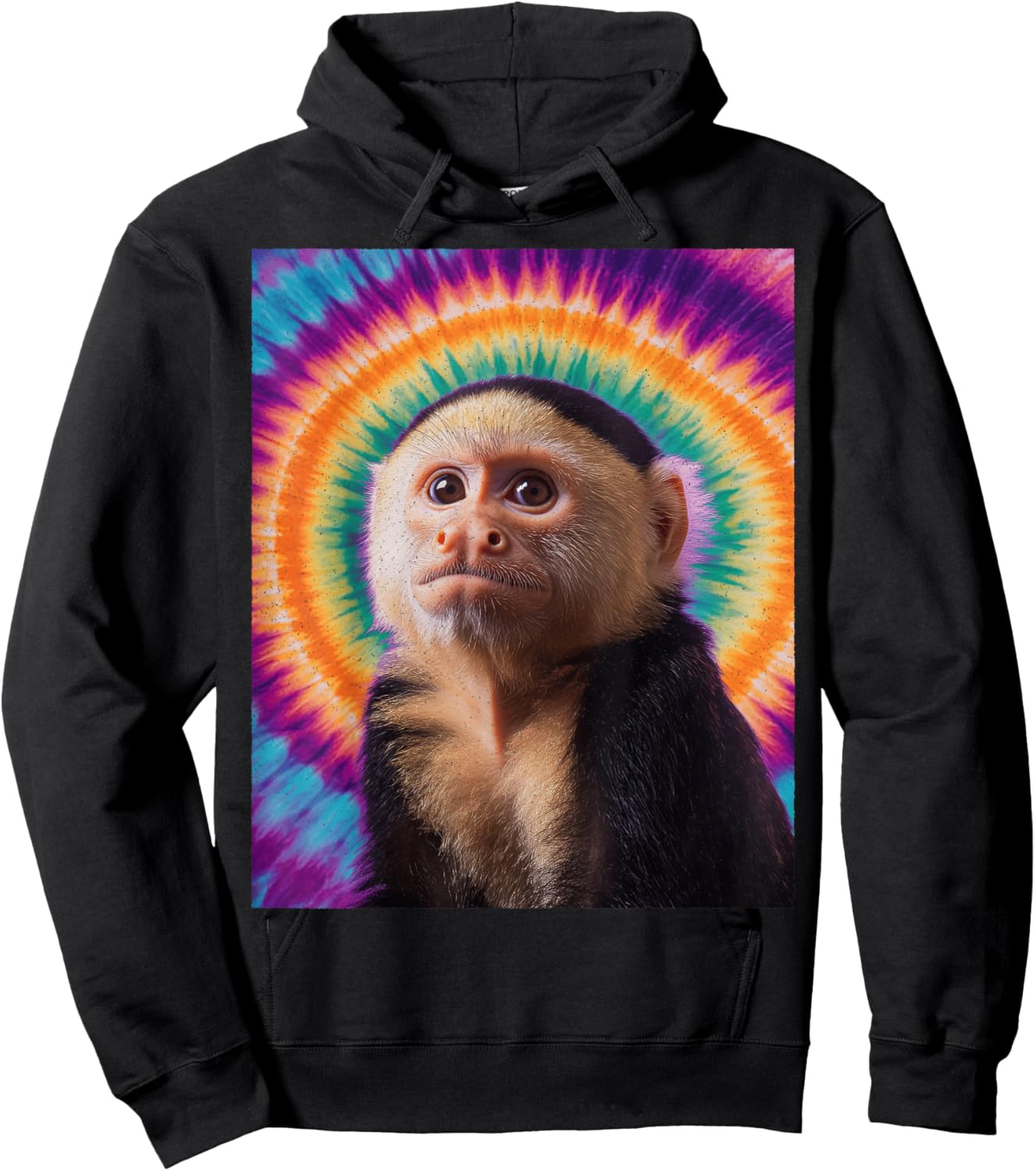 Tie-Dye Capuchin Monkey – Retro Hippie Funny Monkey Hoodie - Hoodie | Black