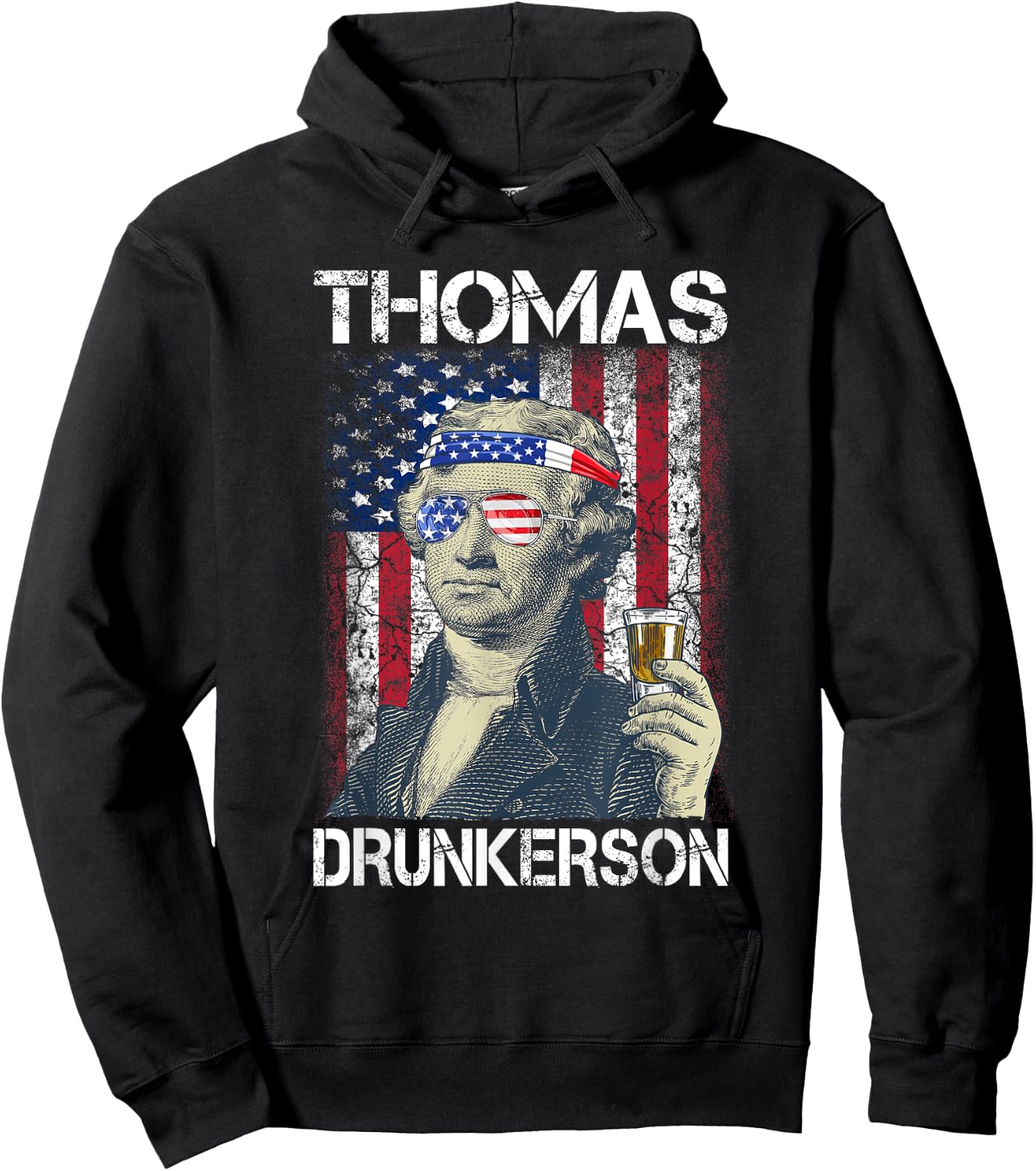 Thomas Drunkerson 4th July Thomas Jefferson Drinking Retro Hoodie - Hoodie | Black