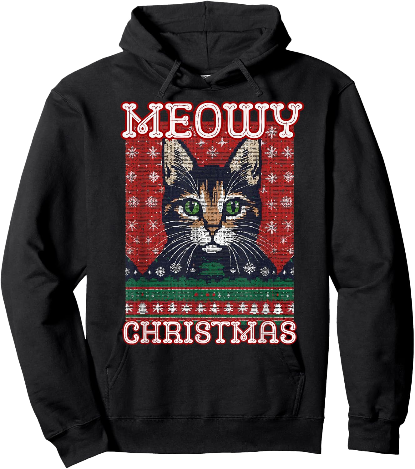 Funny Ugly Christmas Sweater Meowy Catmas Merry Catmas Hoodie - Hoodie | Black