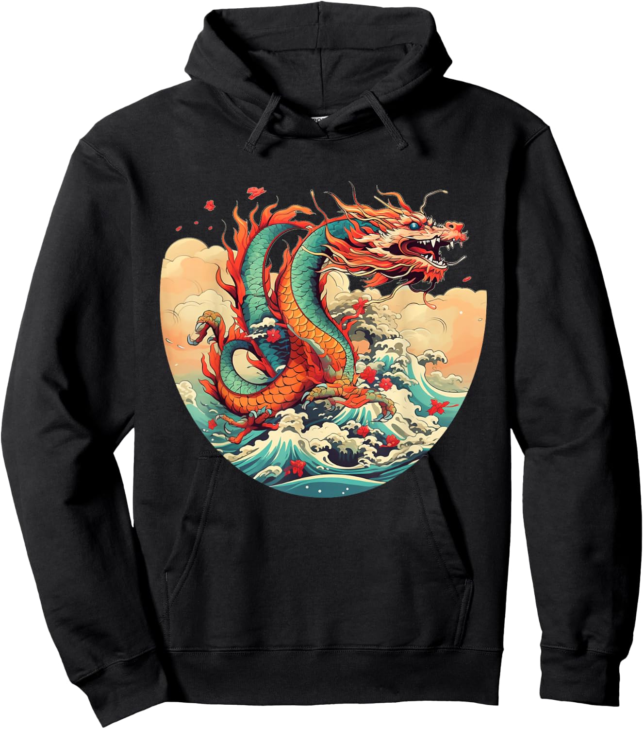 Cool Water Dragons with Sea and Waves Hoodie - Hoodie | Black