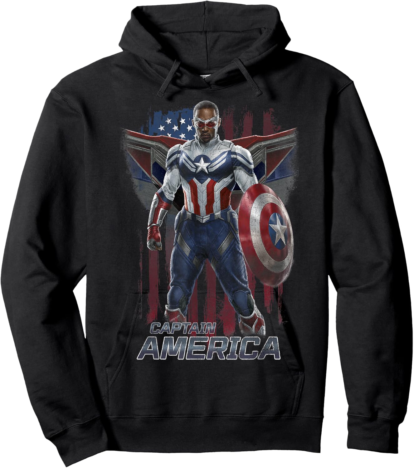 Marvel Falcon Winter Soldier Captain America Flag Portrait Hoodie - Hoodie | Black