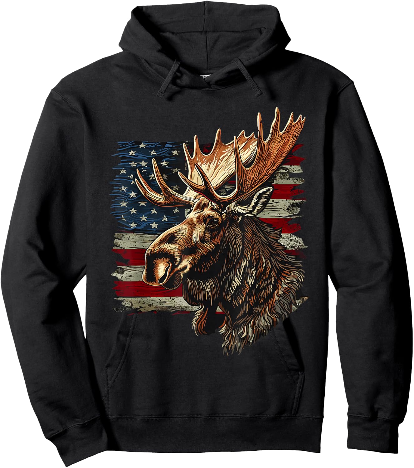 Moose Patriotic 4th Of July USA American Flag Hoodie - Hoodie | Black