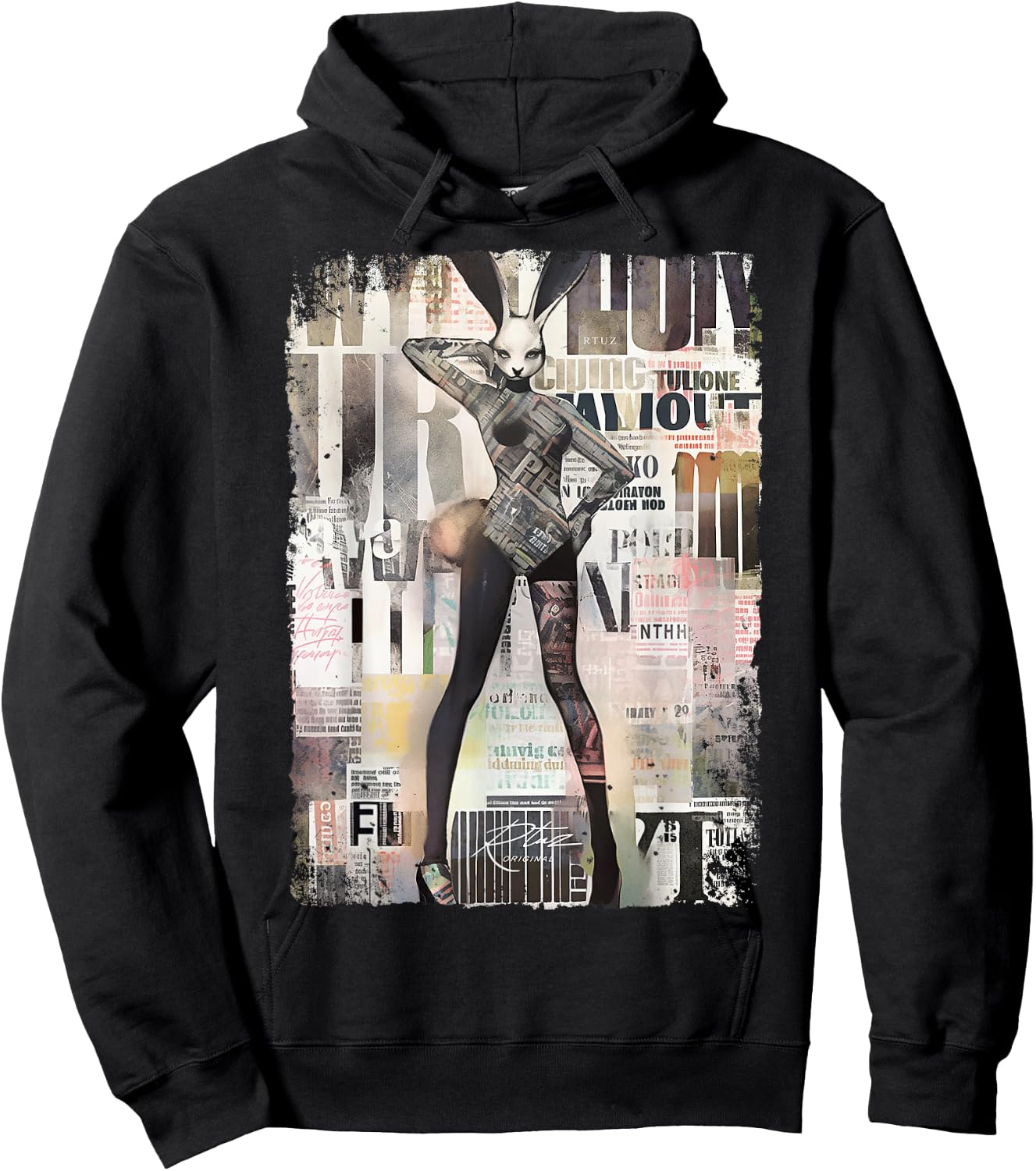 Magazine Cover Vintage Girl Bunny Collage Sexy Model Pin-Up Hoodie - Hoodie | Black