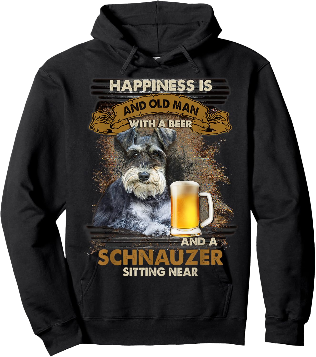 Happiness Is An Old Man With A Beer Schnauzer Sitting Near Hoodie - Hoodie | Black