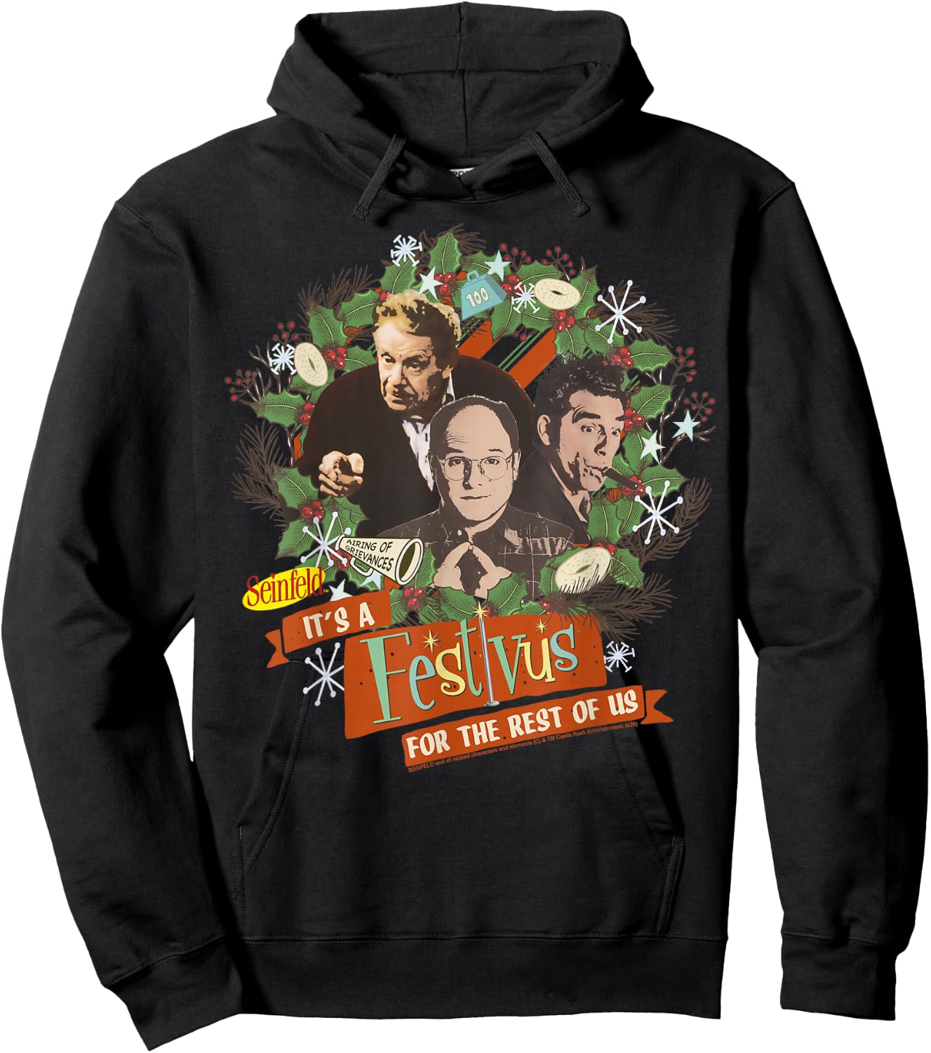 Seinfeld Festivus It's A Festivus for The Rest of Us Wreath Hoodie - Hoodie | Black