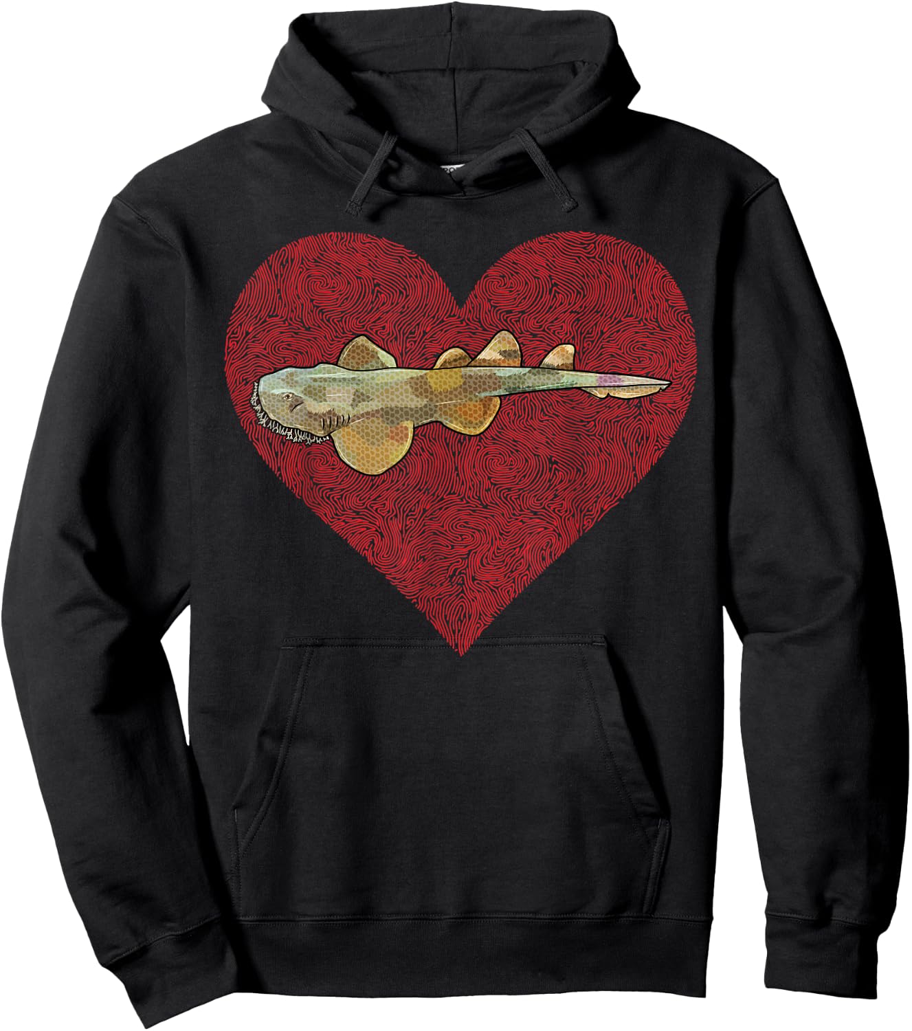 Tasselled Wobbegong Valentines Day Shark Love Fingerprint Hoodie - Hoodie | Black