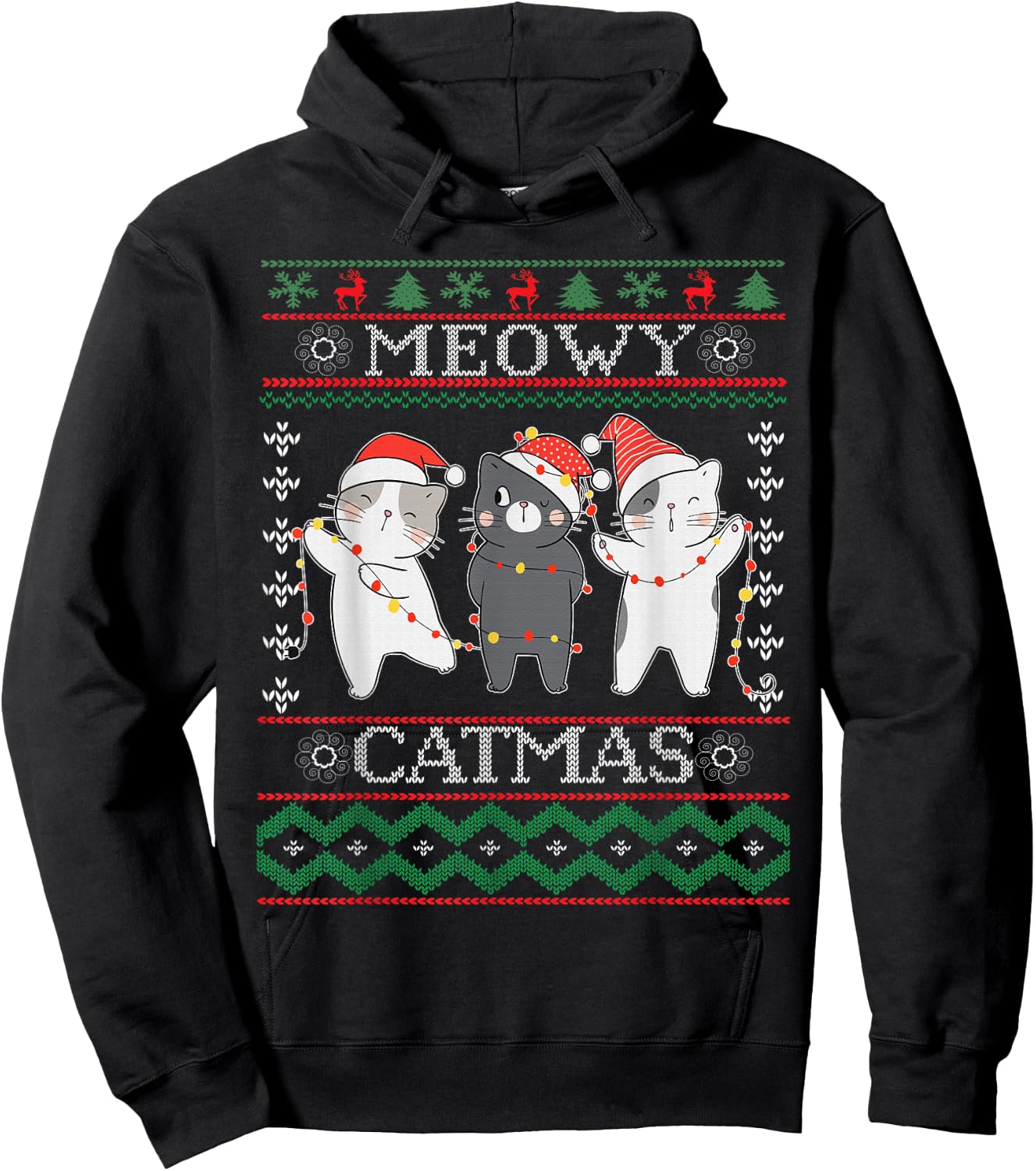 Funny Christmas Cat Matching Family Pajamas Meowy Catmas Hoodie - Hoodie | Black