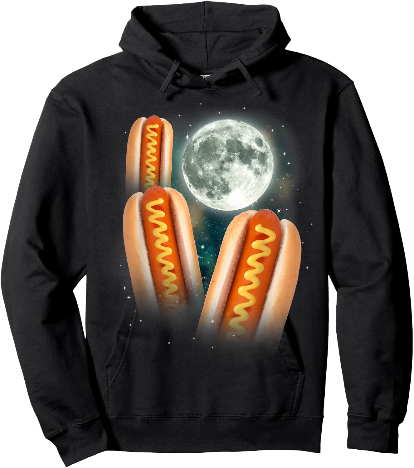 Three Glizzy Moon | Funny 3 Howling Hotdogs Cursed Meme Hoodie - Hoodie | Black