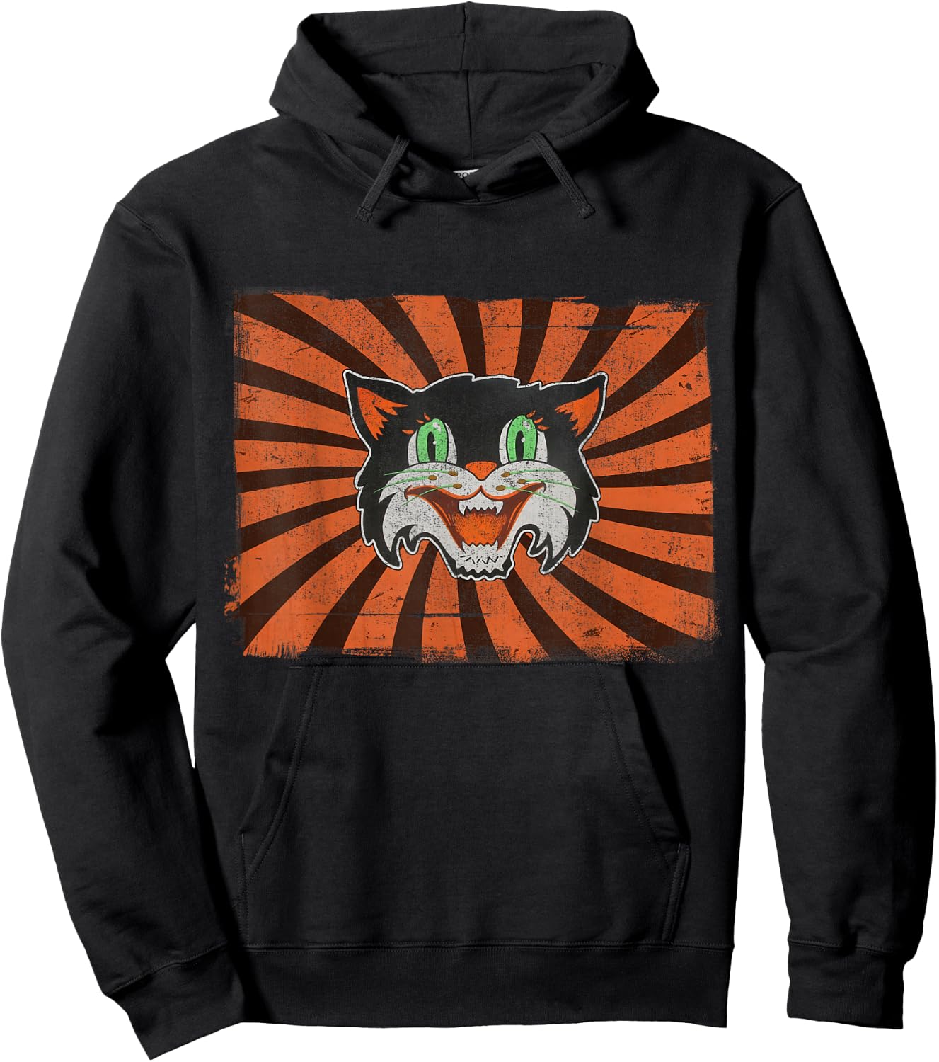 Vintage Halloween Black Cat Lover Funny Retro Gift Hoodie - Hoodie | Black