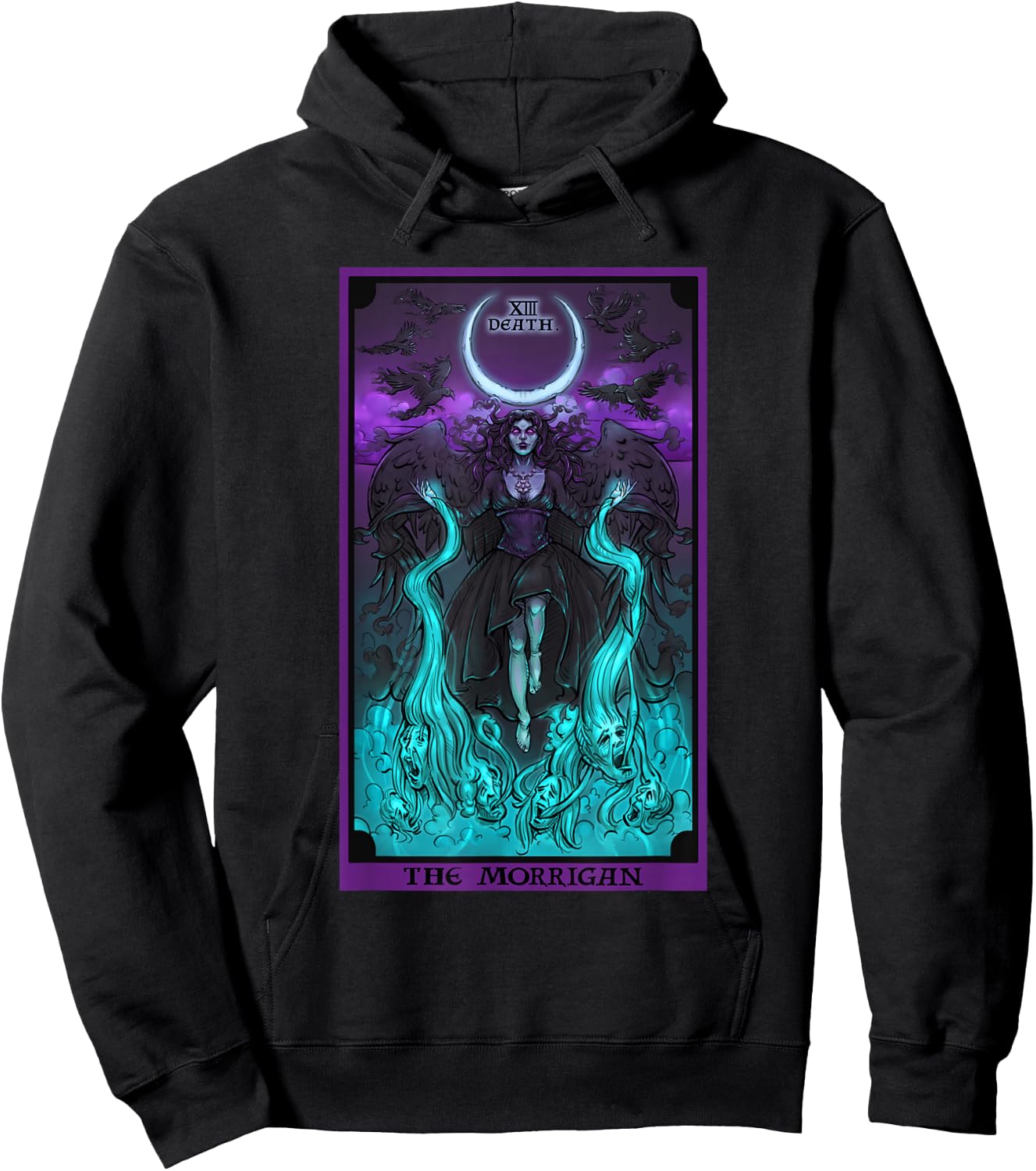 The Morrigan Death Tarot Card Gothic Pagan Witch Triple Moon Hoodie - Hoodie | Black