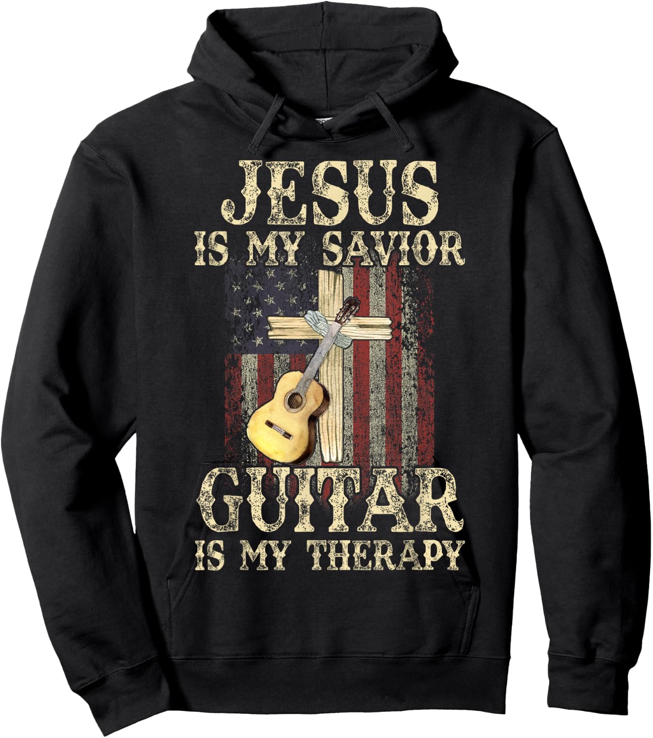 Jesus Is My Savior Guitar Is My Therapy Christian Hoodie - Hoodie | Black